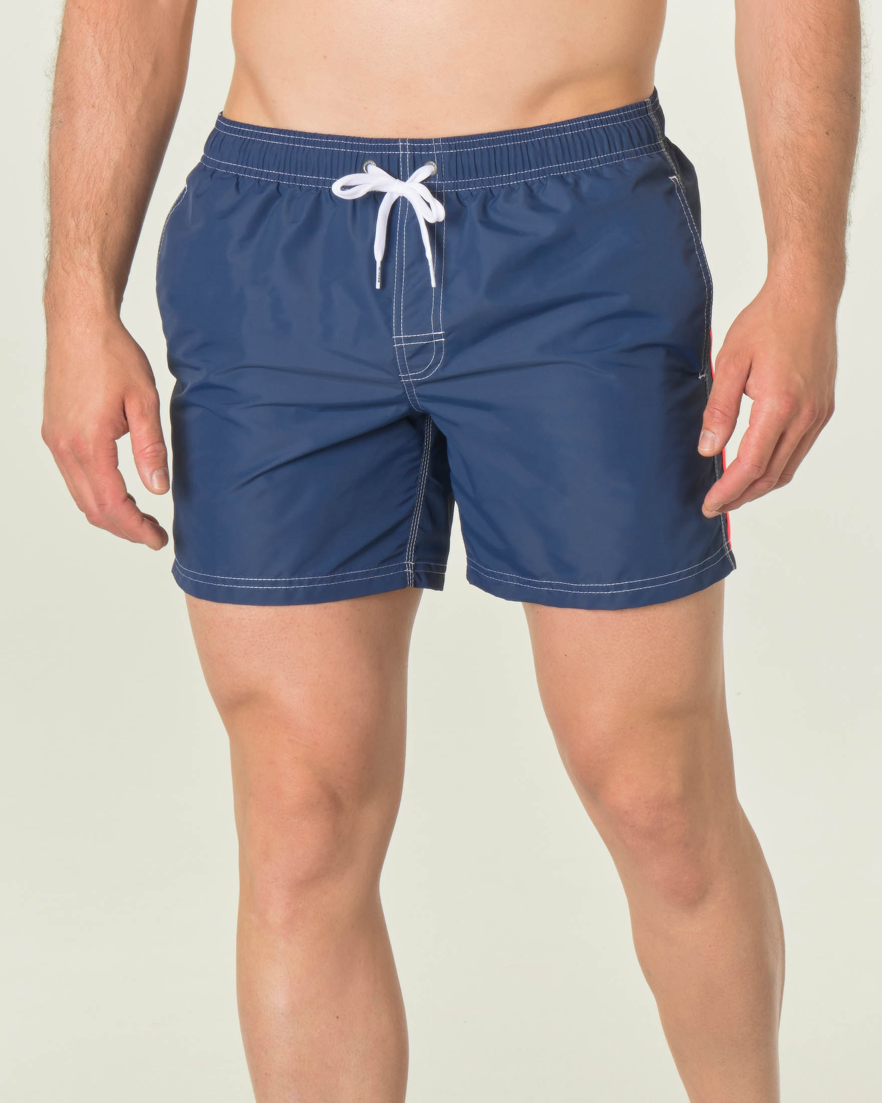 Boxer mare corto blu navy con arcobaleno arancio bianco e verde acqua