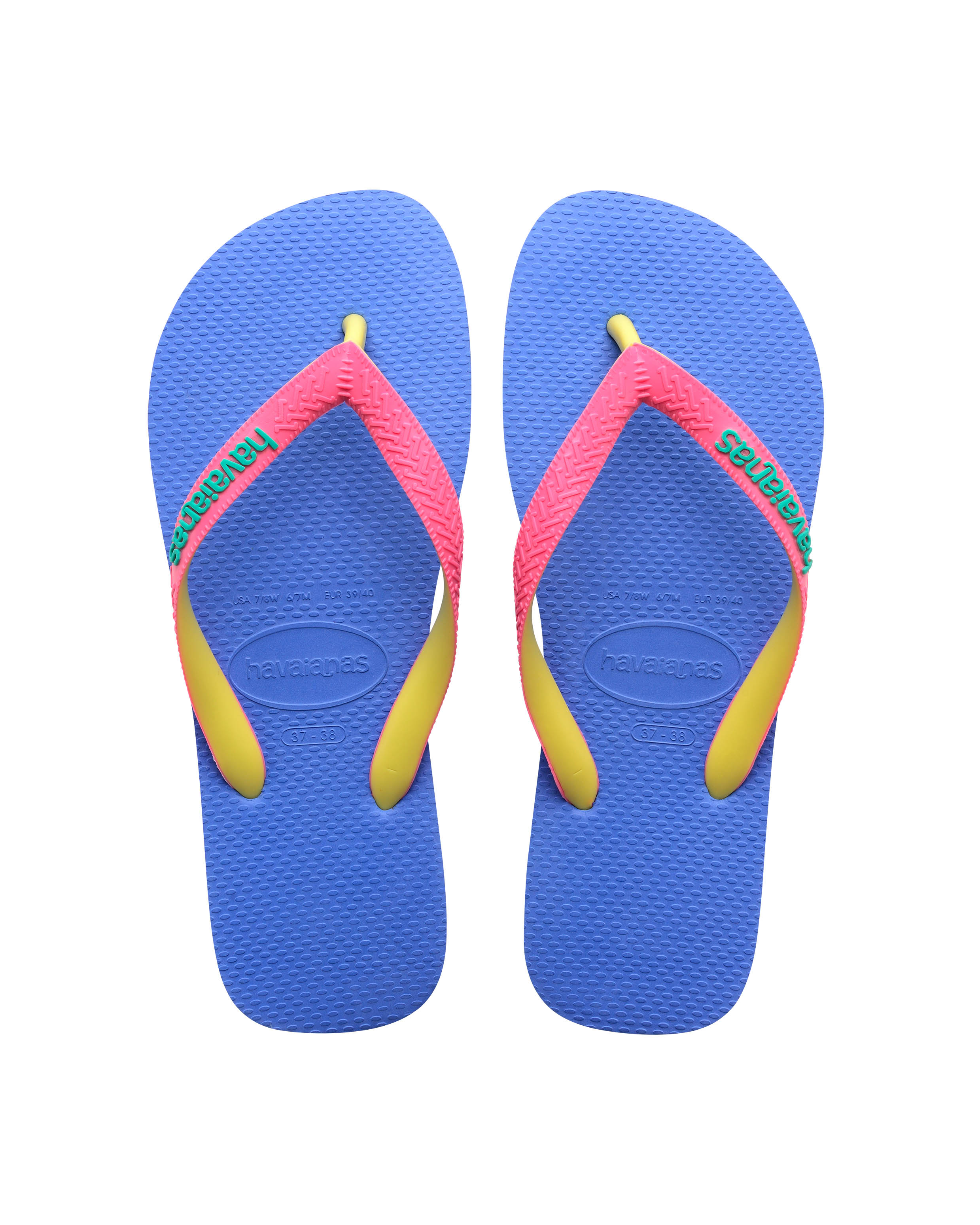 Havaianas Top Mix viola con fascetta fucsia e gialla e logo verde acqua 