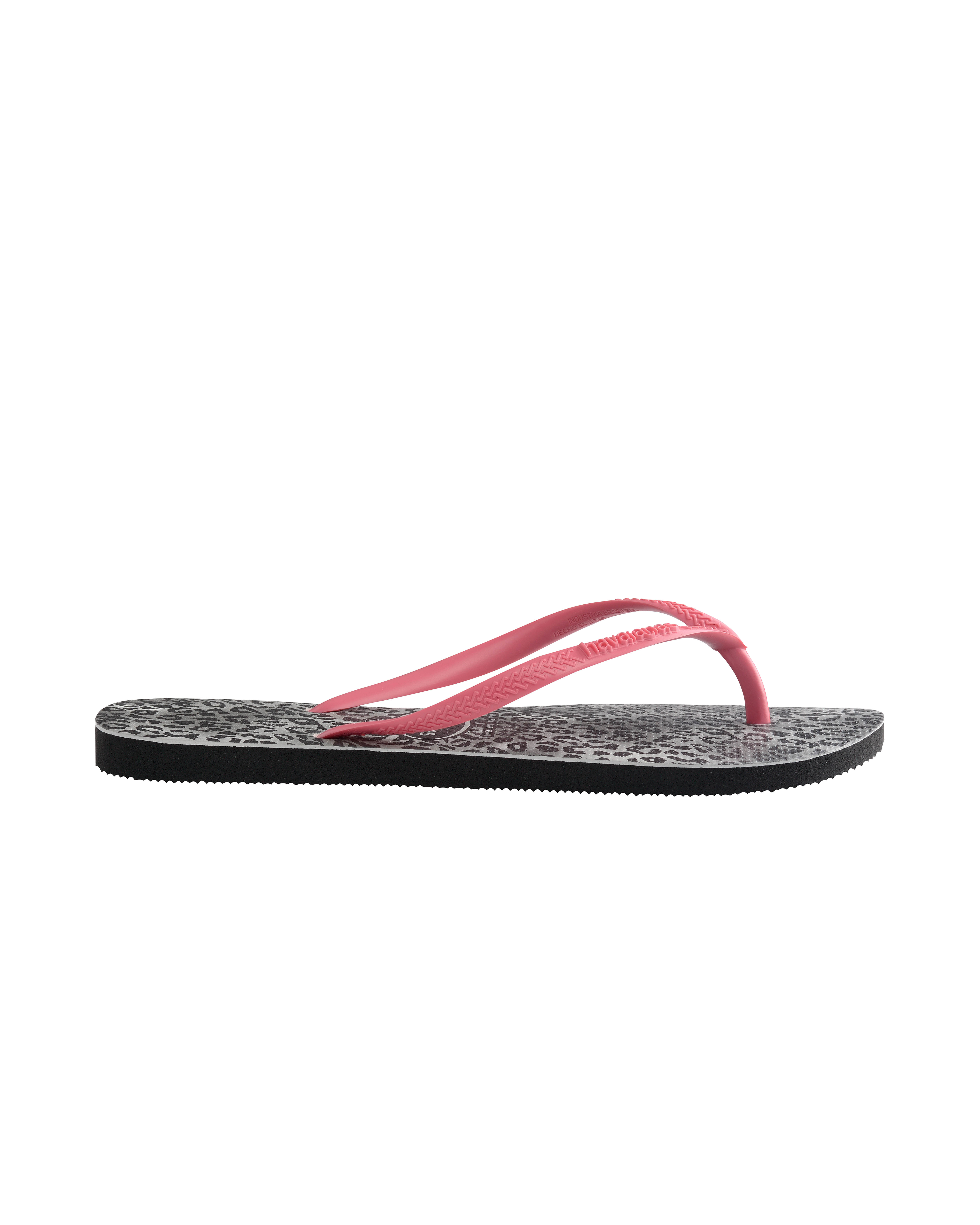 Havaianas Slim Leopard con stampa animaler grigia e nera e fascetta rosa 
