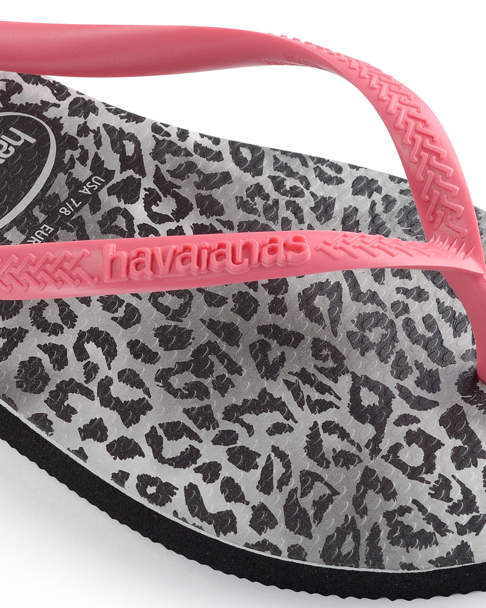 Havaianas Slim Leopard con stampa animaler grigia e nera e fascetta rosa 
