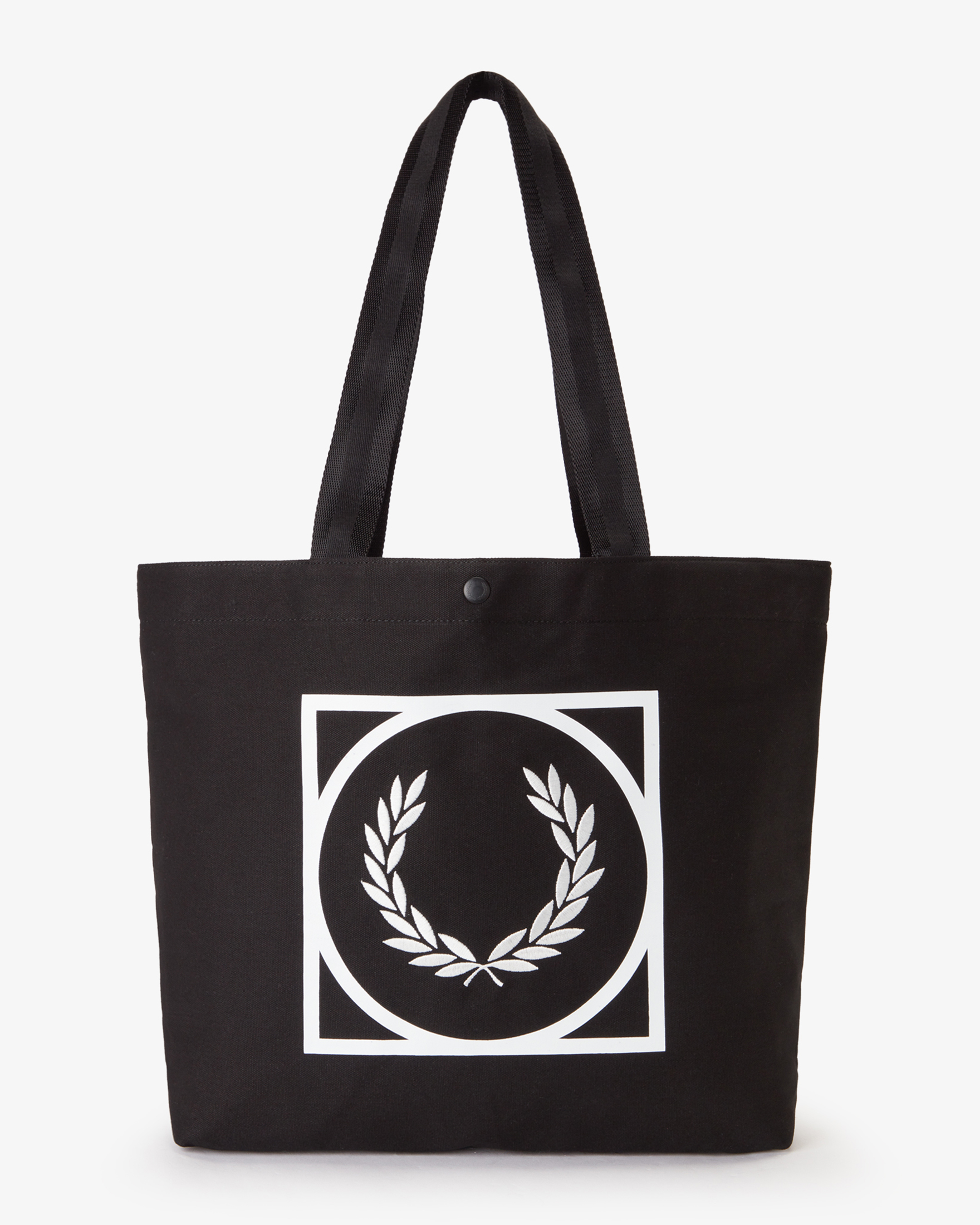 Tote bag nera in tela di cotone con maxi stampa logo