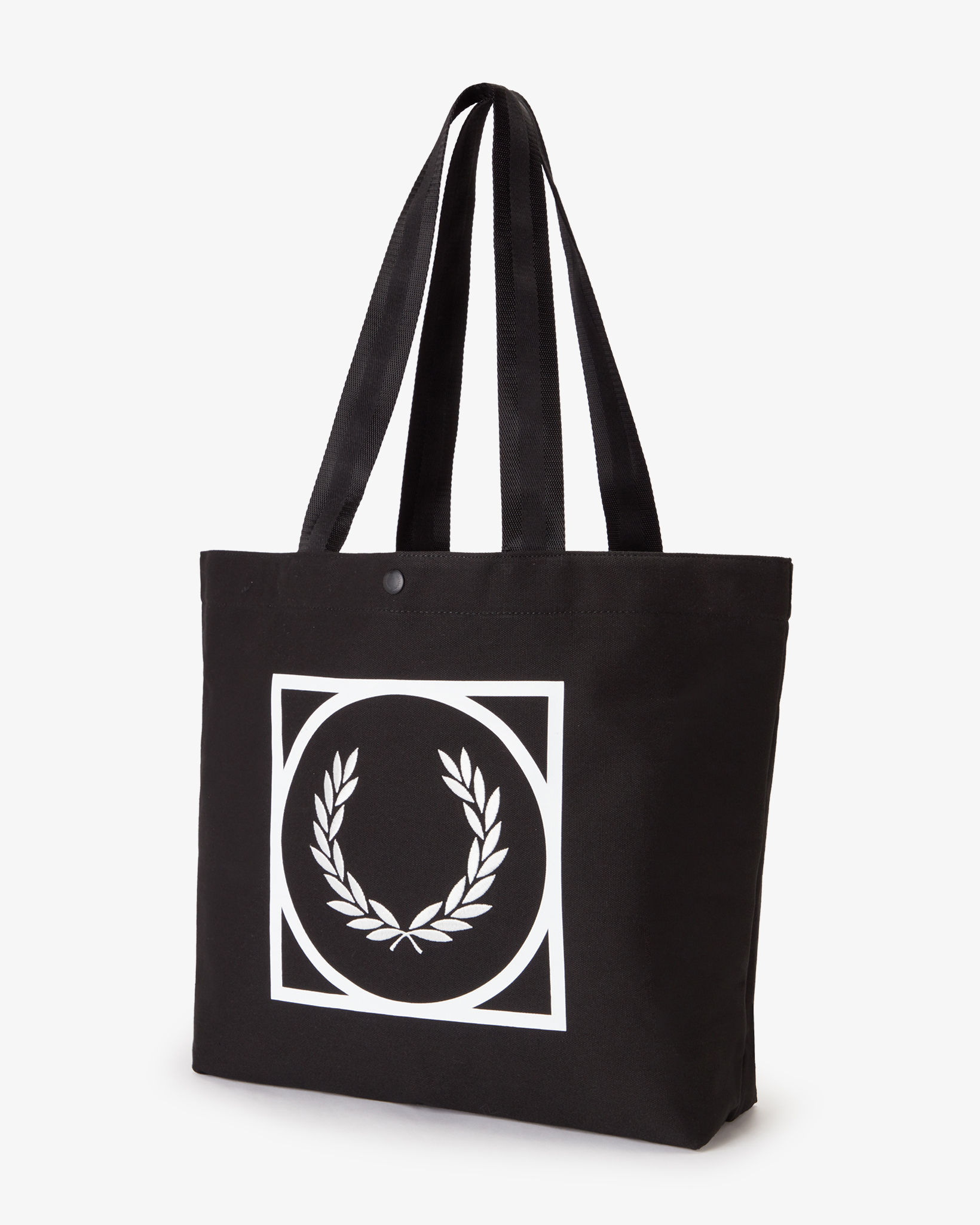 Tote bag nera in tela di cotone con maxi stampa logo