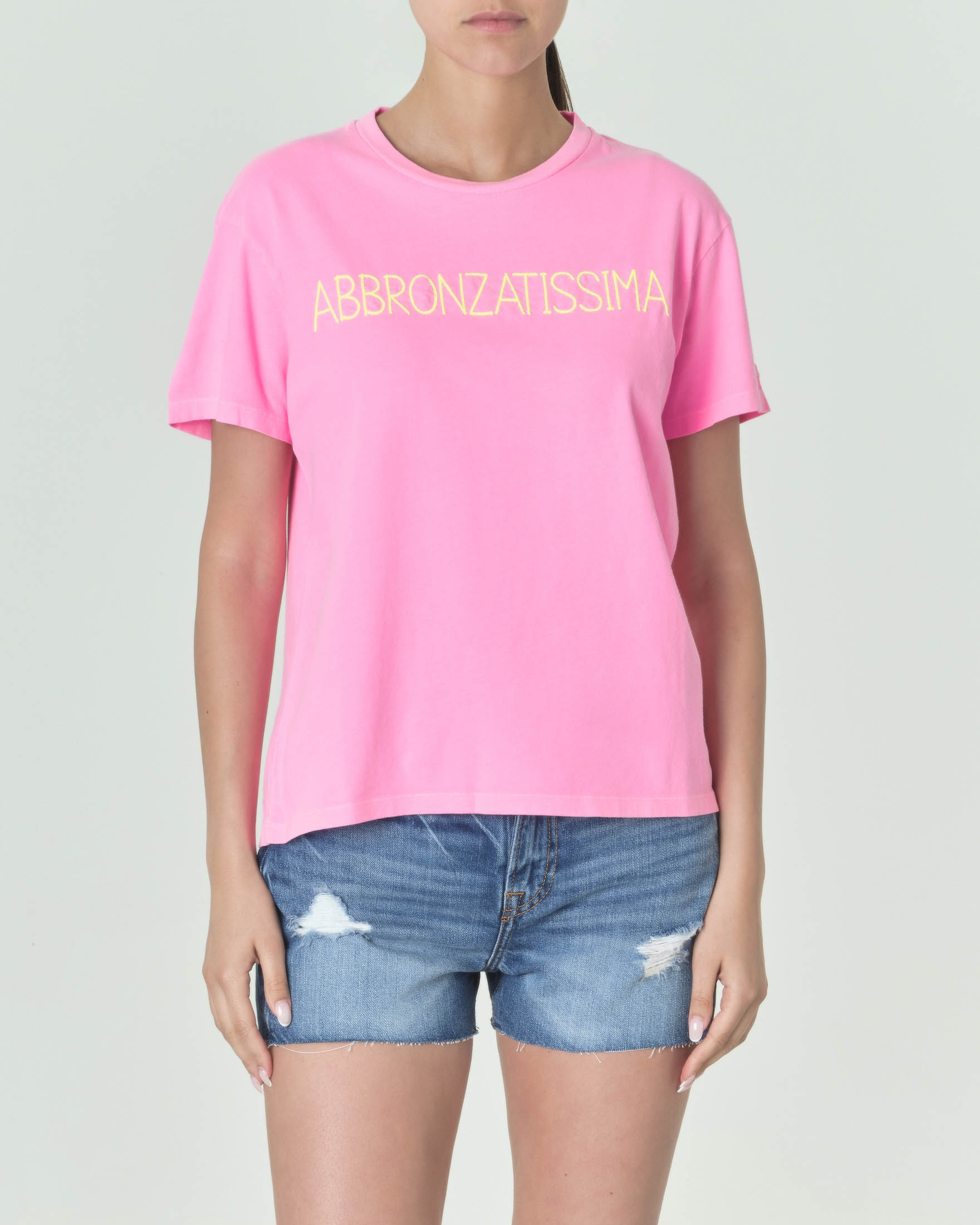 T shirt rosa bubble in cotone a scollo tondo con scritta