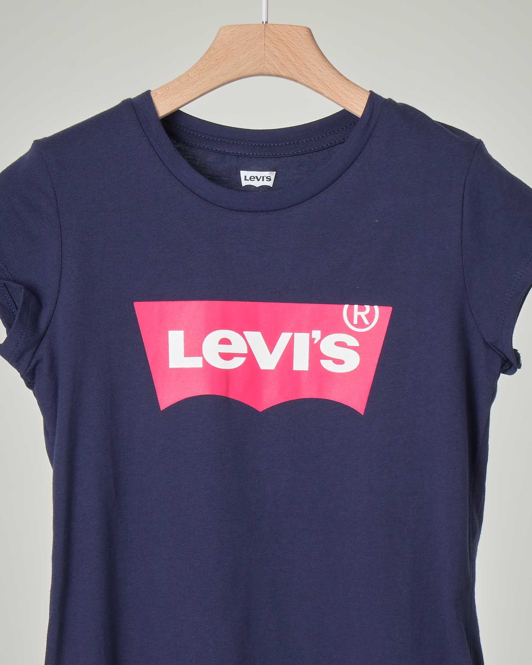 T shirt blu a maniche corte con batwing Levi s rosa stampato 10 16 anni