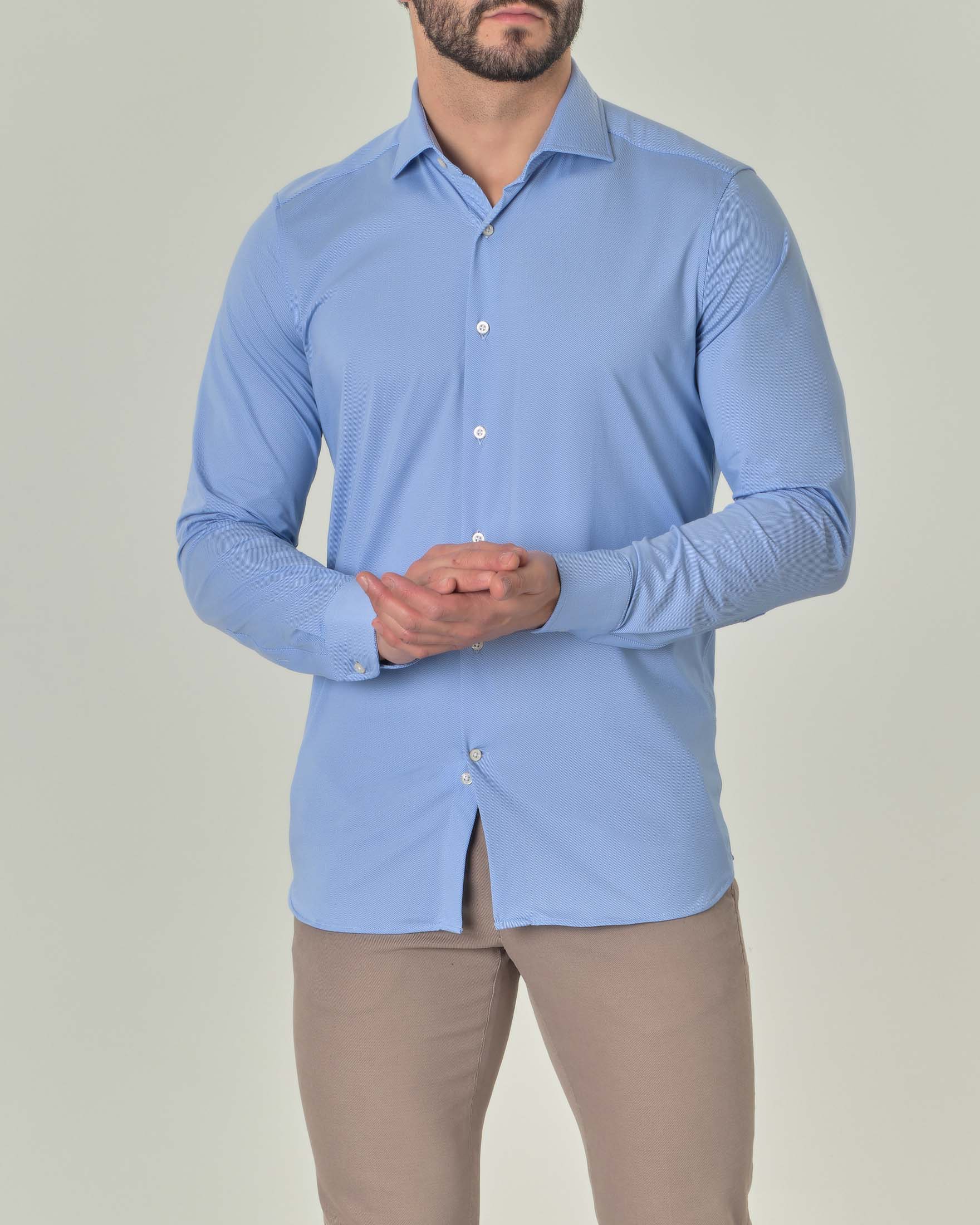 Camicia celeste Pellizzari in tessuto tecnico diagonale con collo alla francese