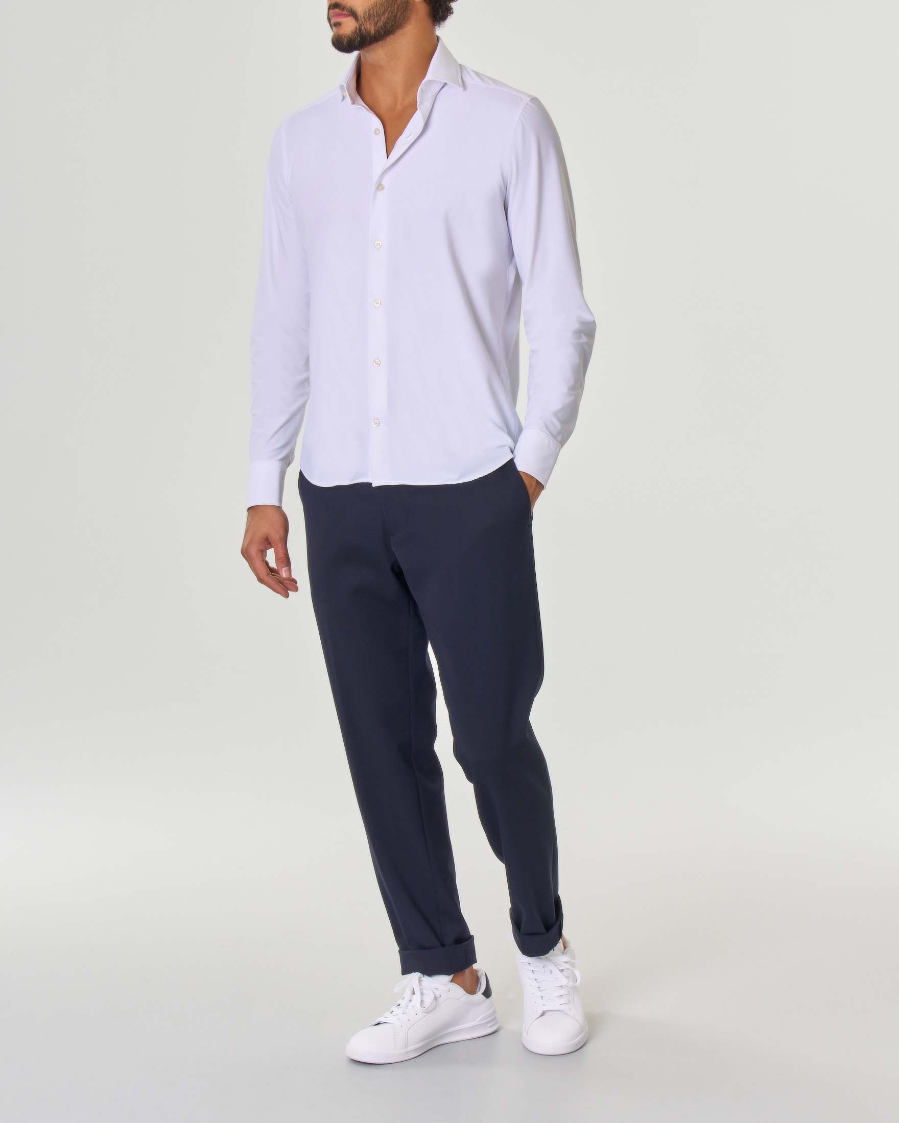 Camicia Pellizzari bianca in tessuto tecnico hyper comfort simil popeline