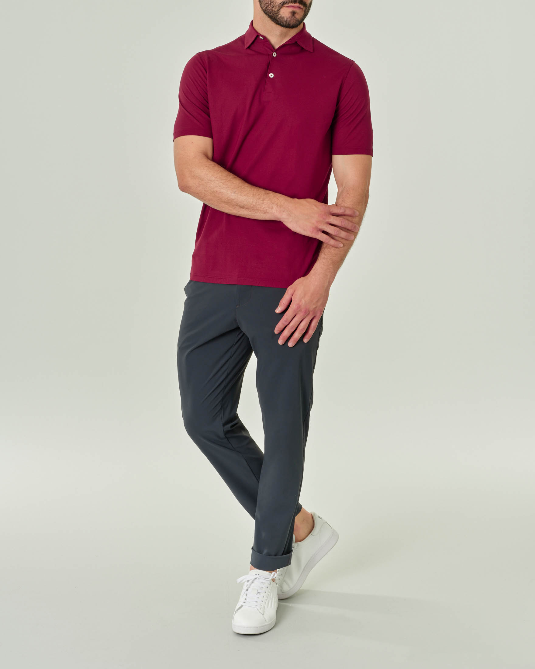 Polo bordeaux mezza manica in crepe di cotone
