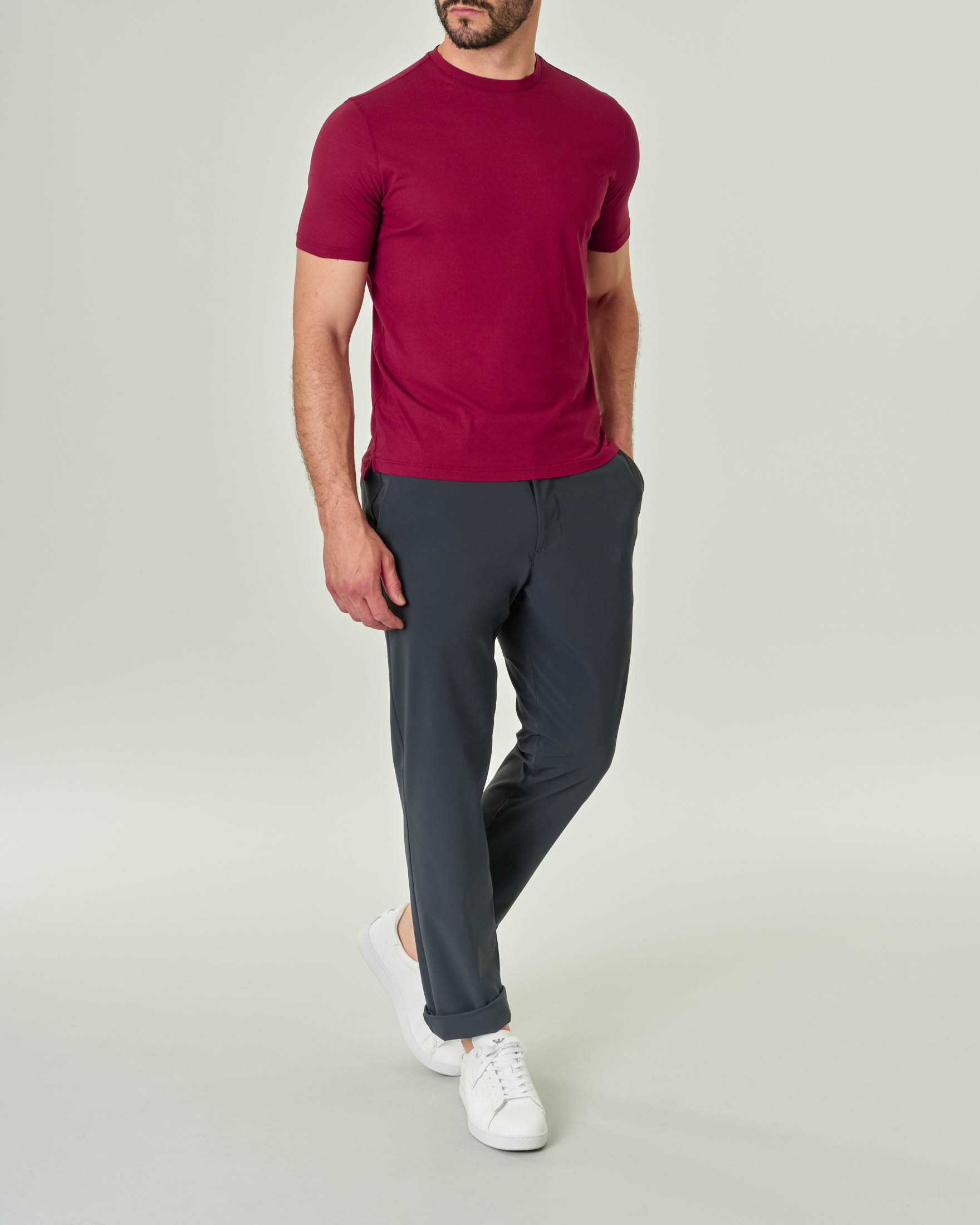 T-shirt Pellizzari bordeaux mezza manica in crepe di cotone
