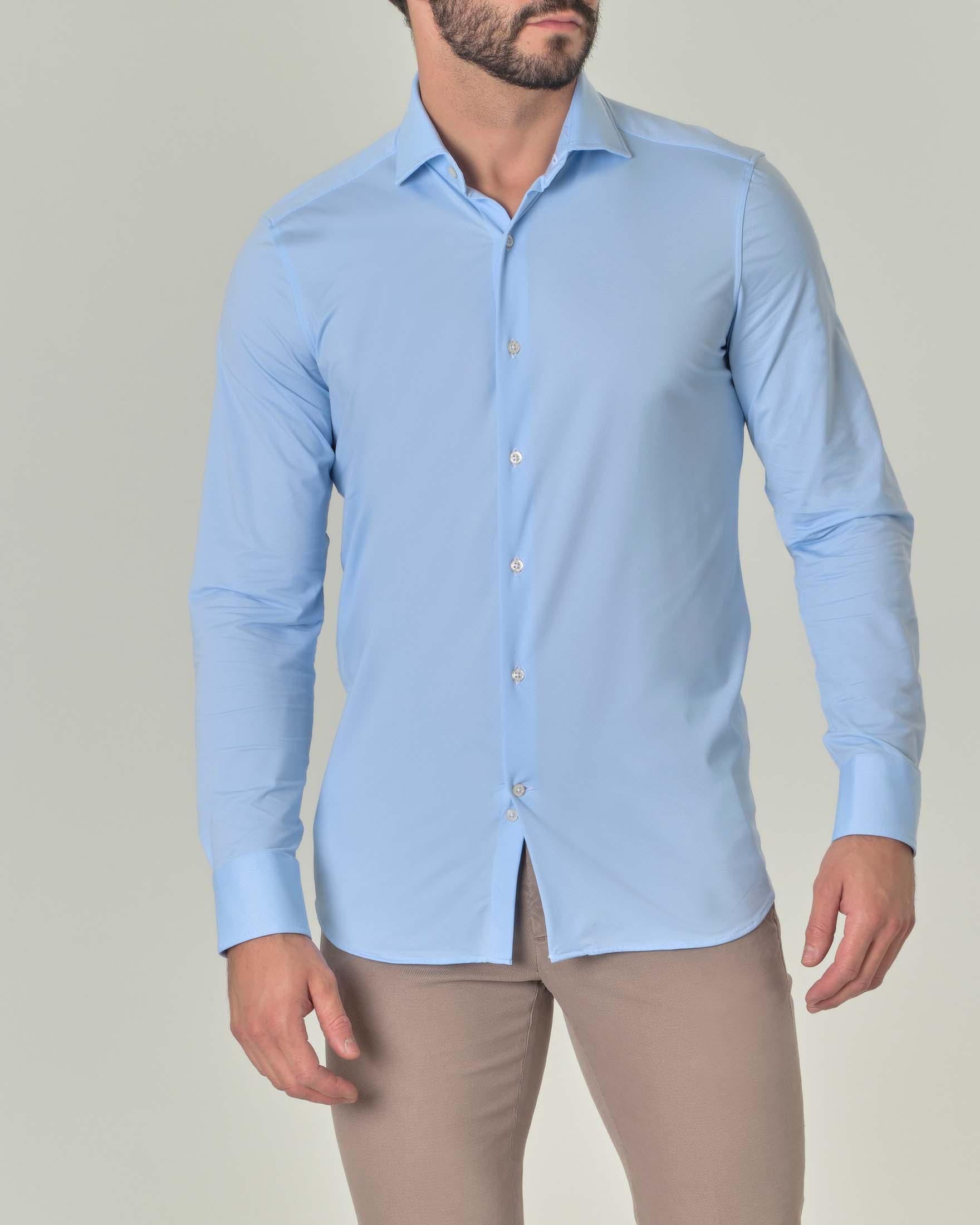 Camicia azzurra Pellizzari in tessuto tecnico diagonale con collo alla francese