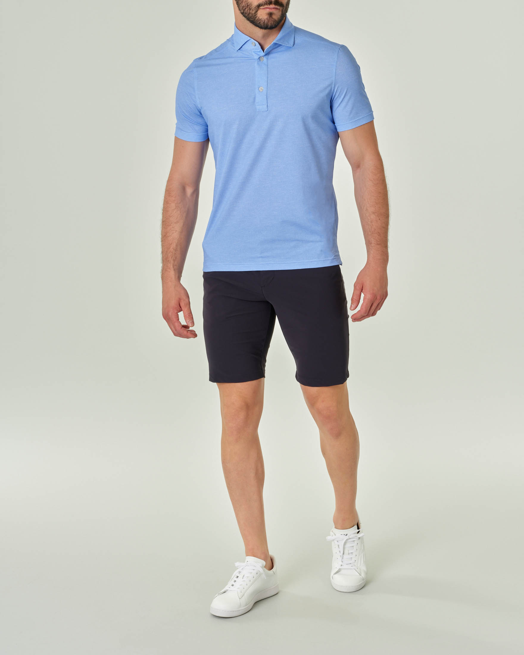 Polo azzurra effetto melange mezza manica in tessuto tecnico hyper comfort