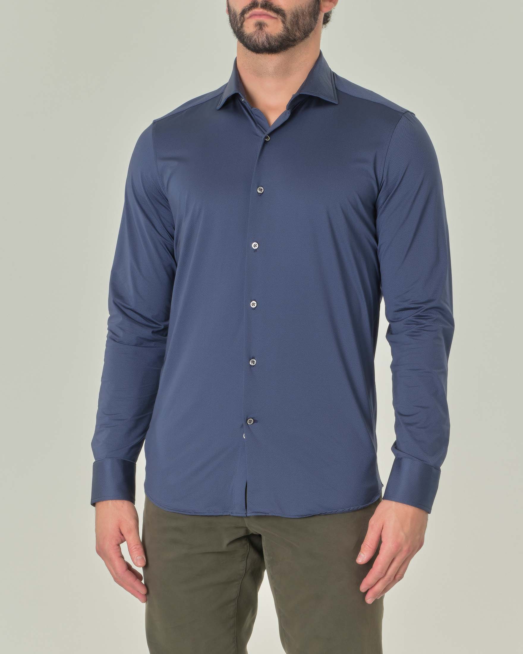 Camicia Pellizzari blu indaco in tessuto tecnico diagonale con collo alla francese
