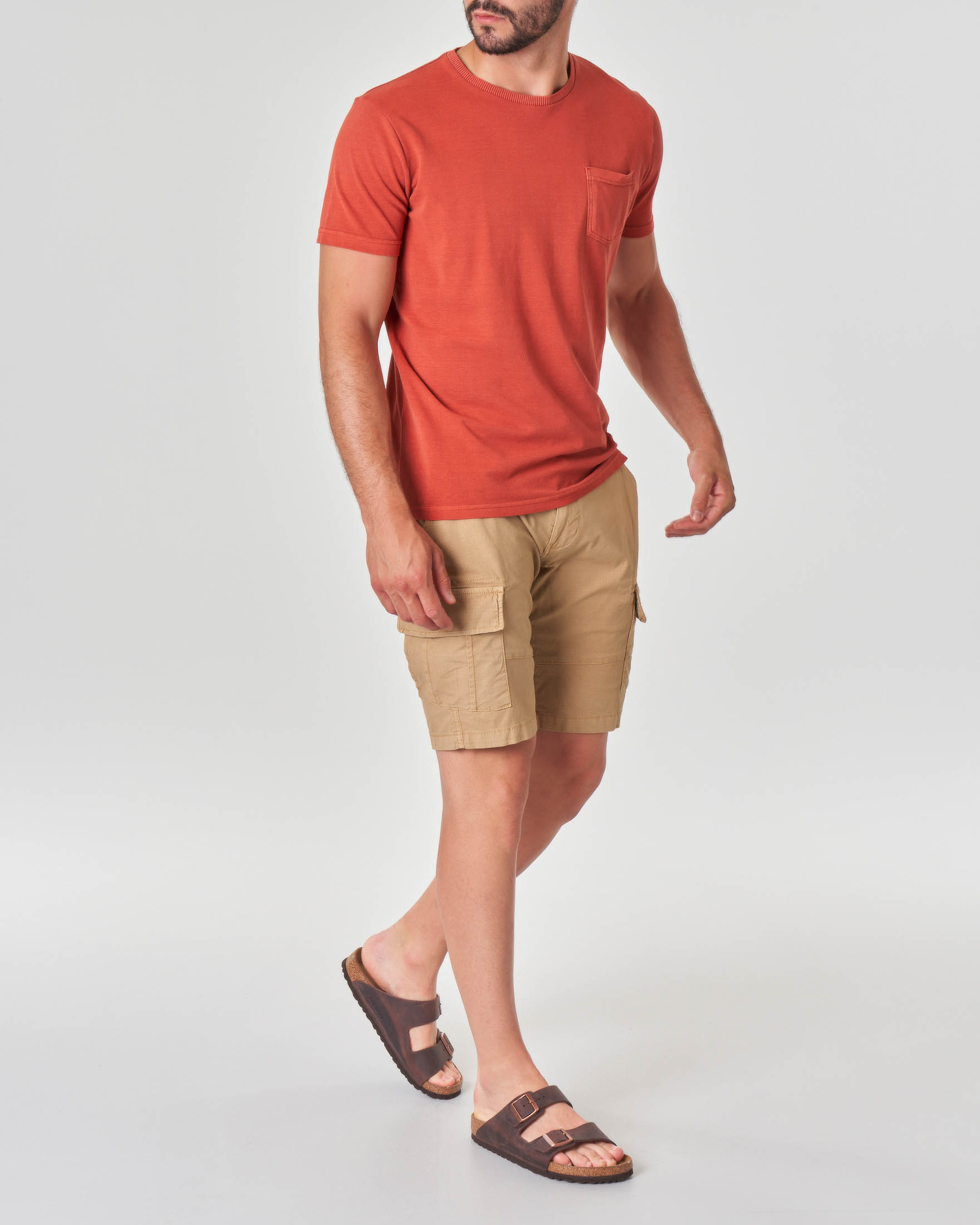 T-shirt arancione mezza manica in piquè di cotone con taschino applicato sul petto