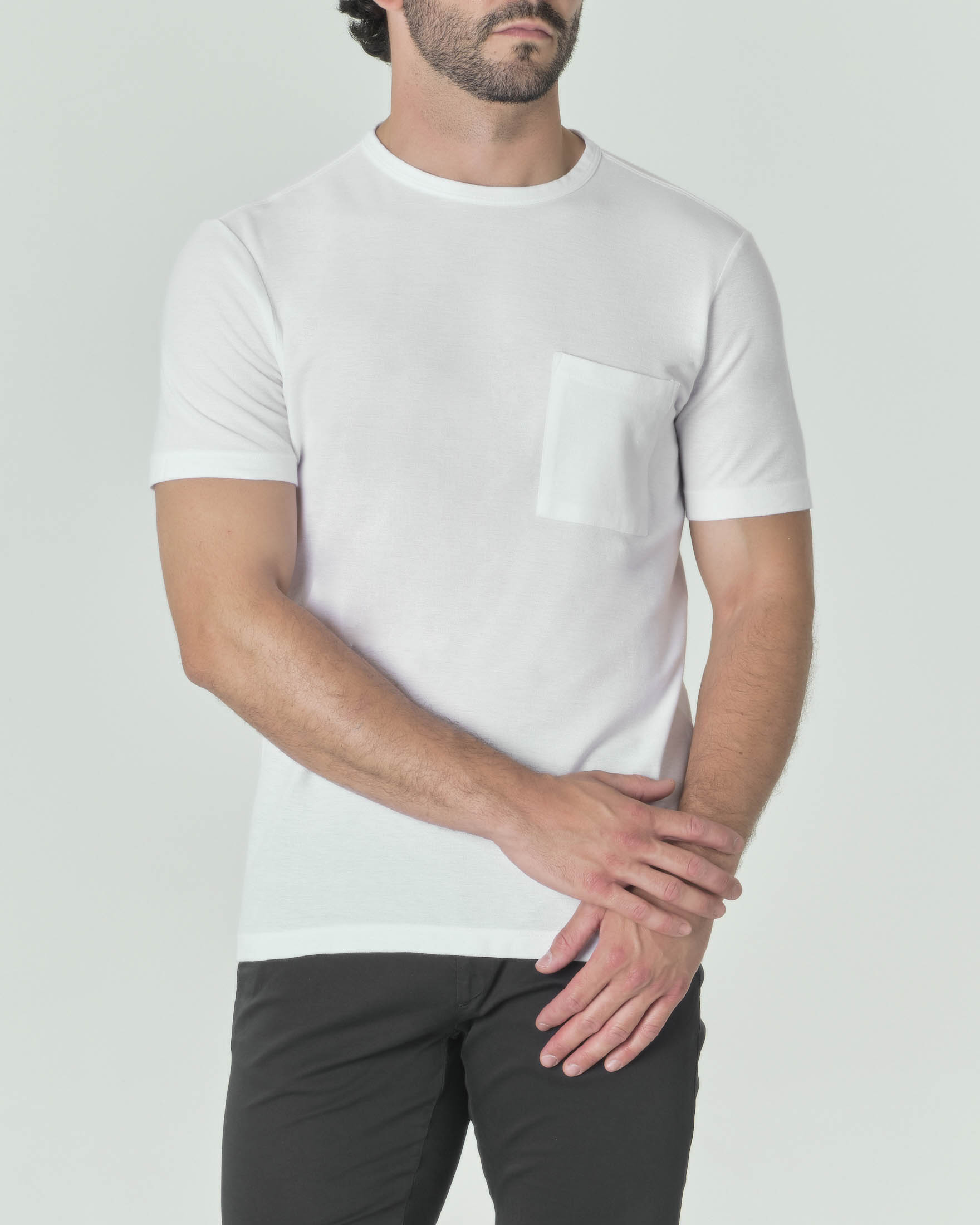 T-shirt Bianca A Mezza Manica In Misto Lino E Pima Cotton Con Scollo A V - Foto 11