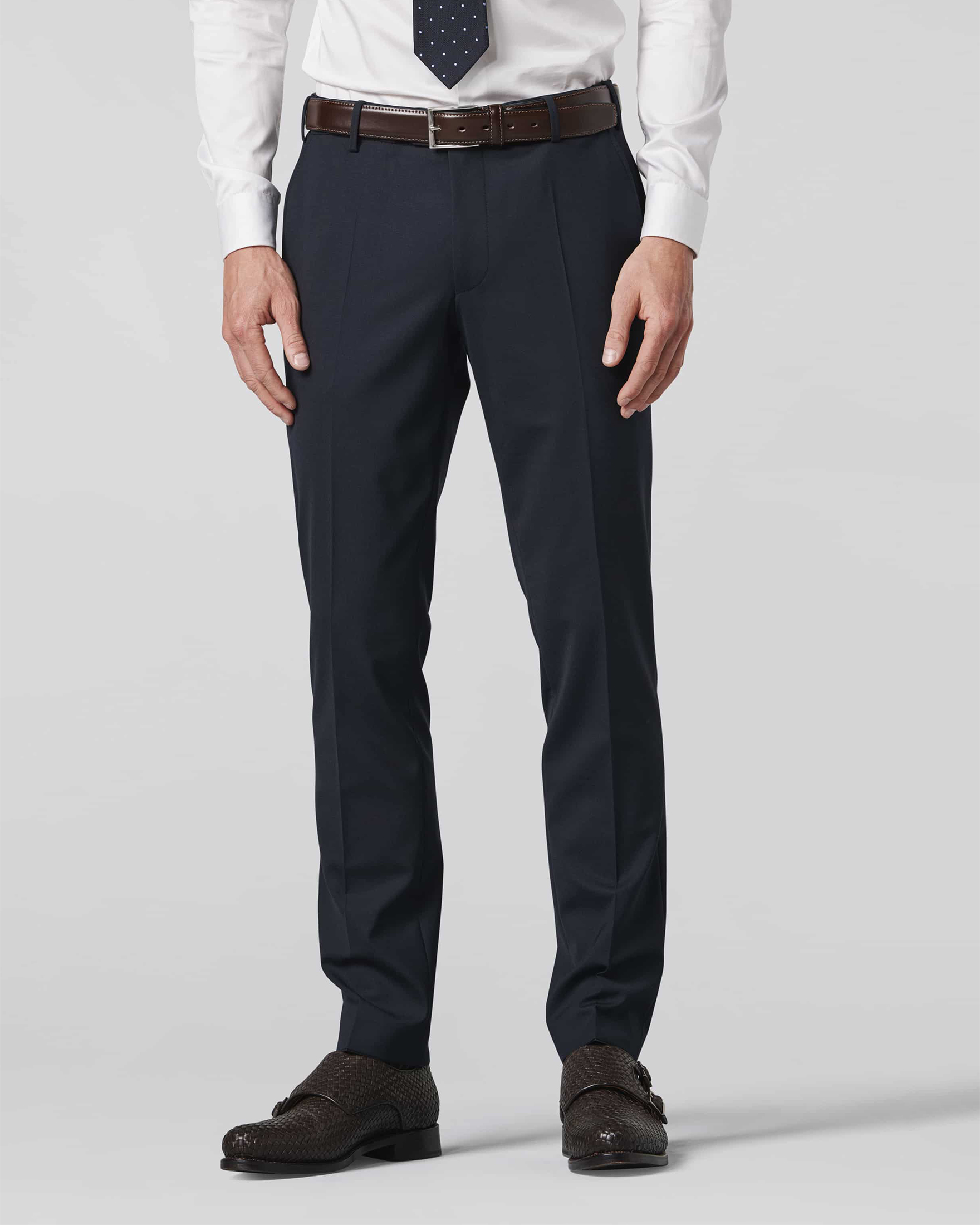 Pantalone chino Oslo blu in tela di misto lana stretch drop 4