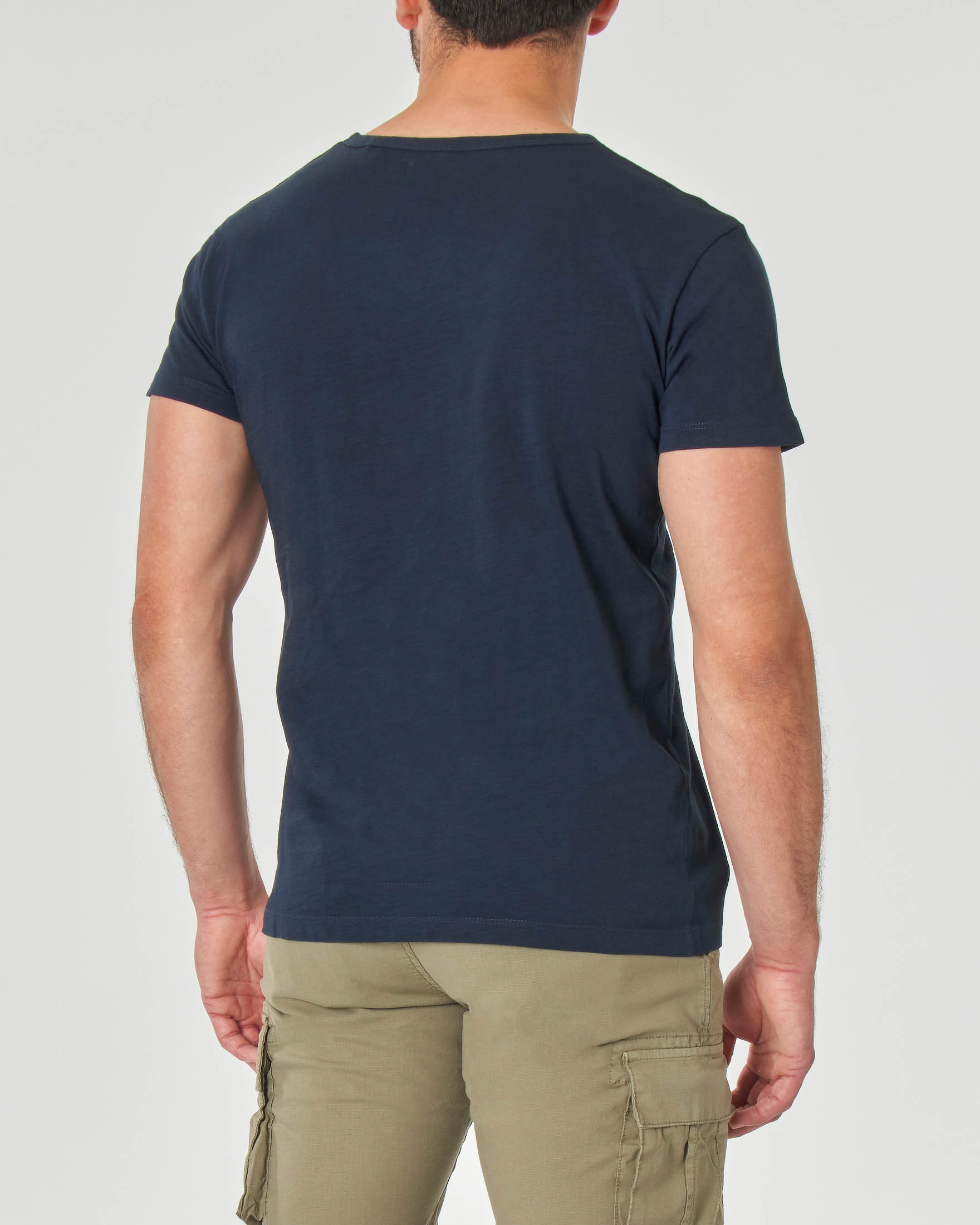 T-shirt serafino blu in tessuto slub di puro cotone Pellizzari