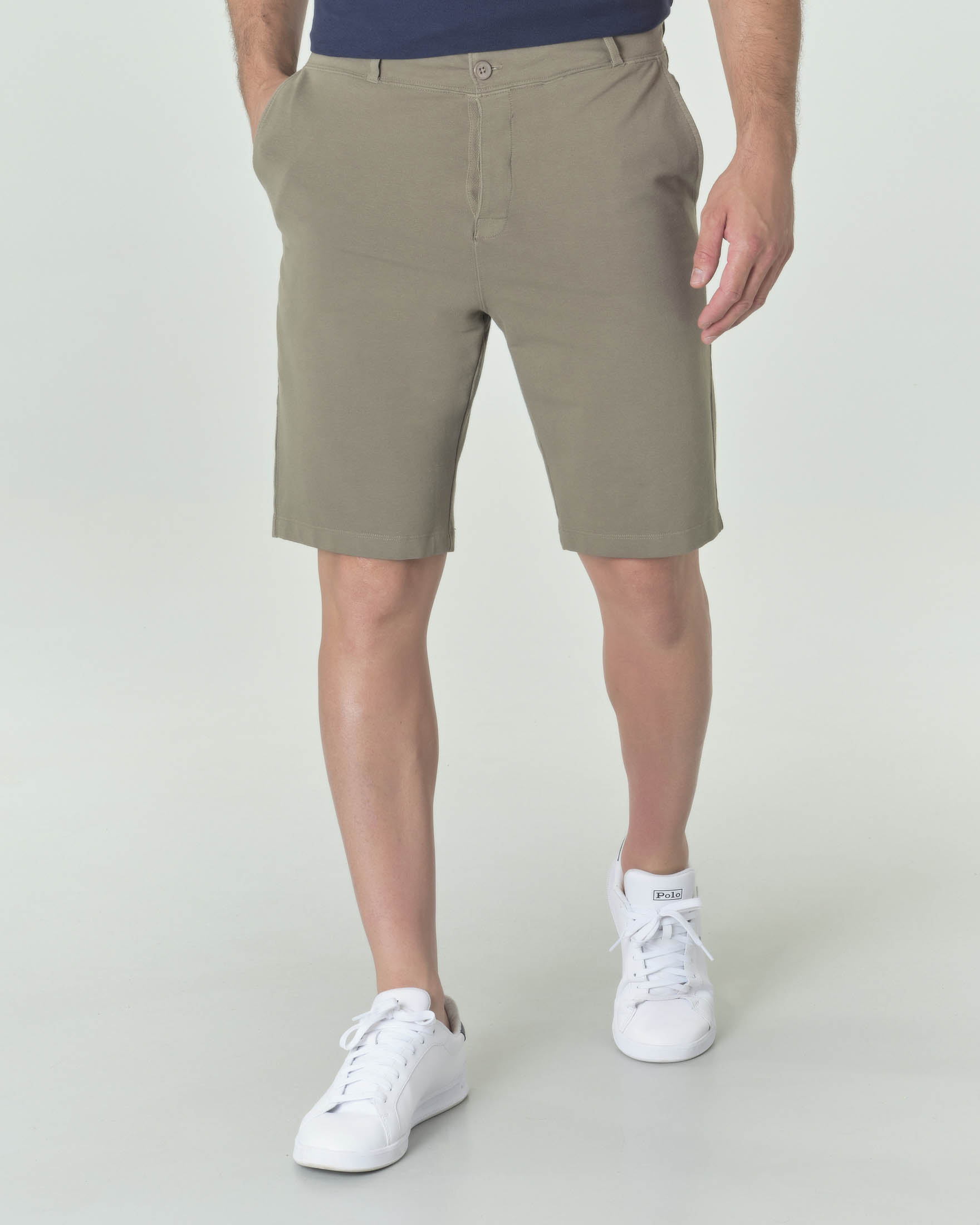 Bermuda chino verde militare in felpa di pima cotton stretch