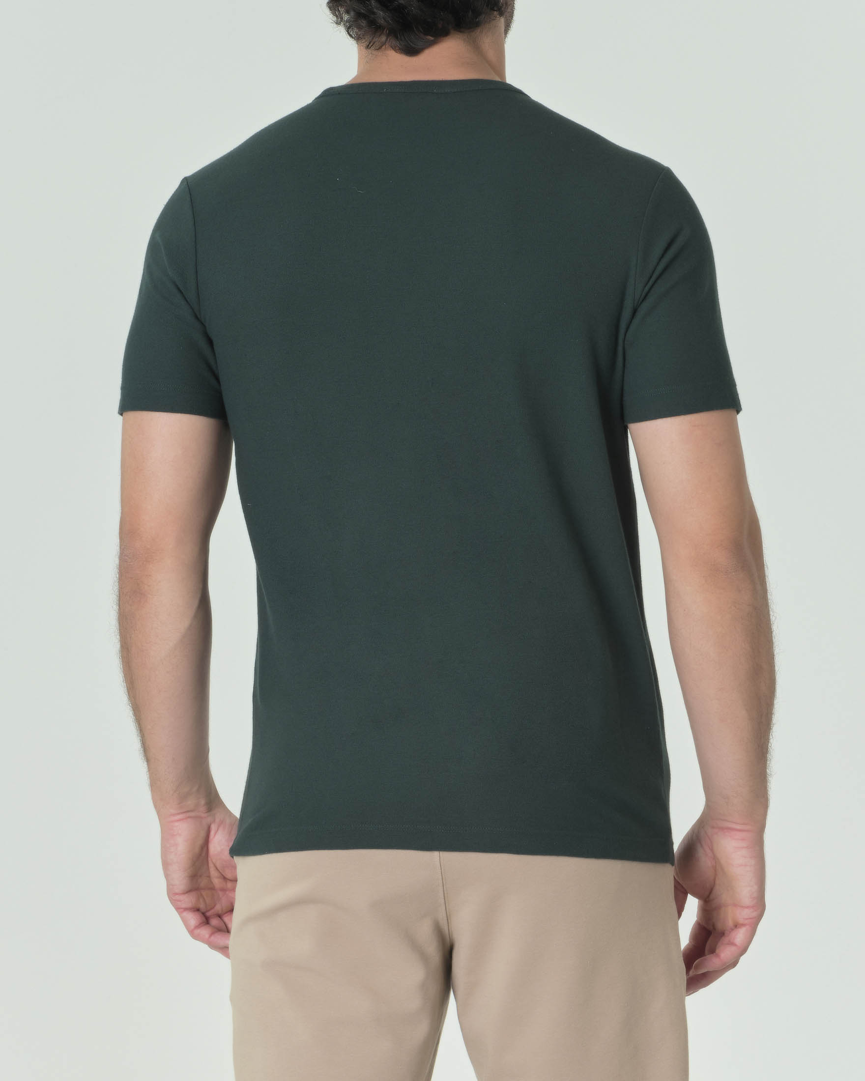 T-shirt verde bosco a mezza manica in misto lino e pima cotton con