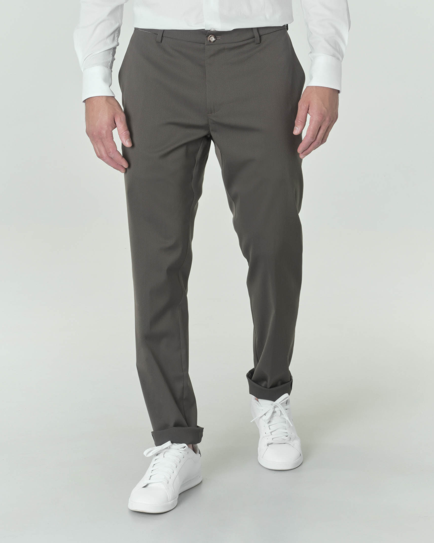 Pantaloni chino verde militare in tricottina di misto lana stretch