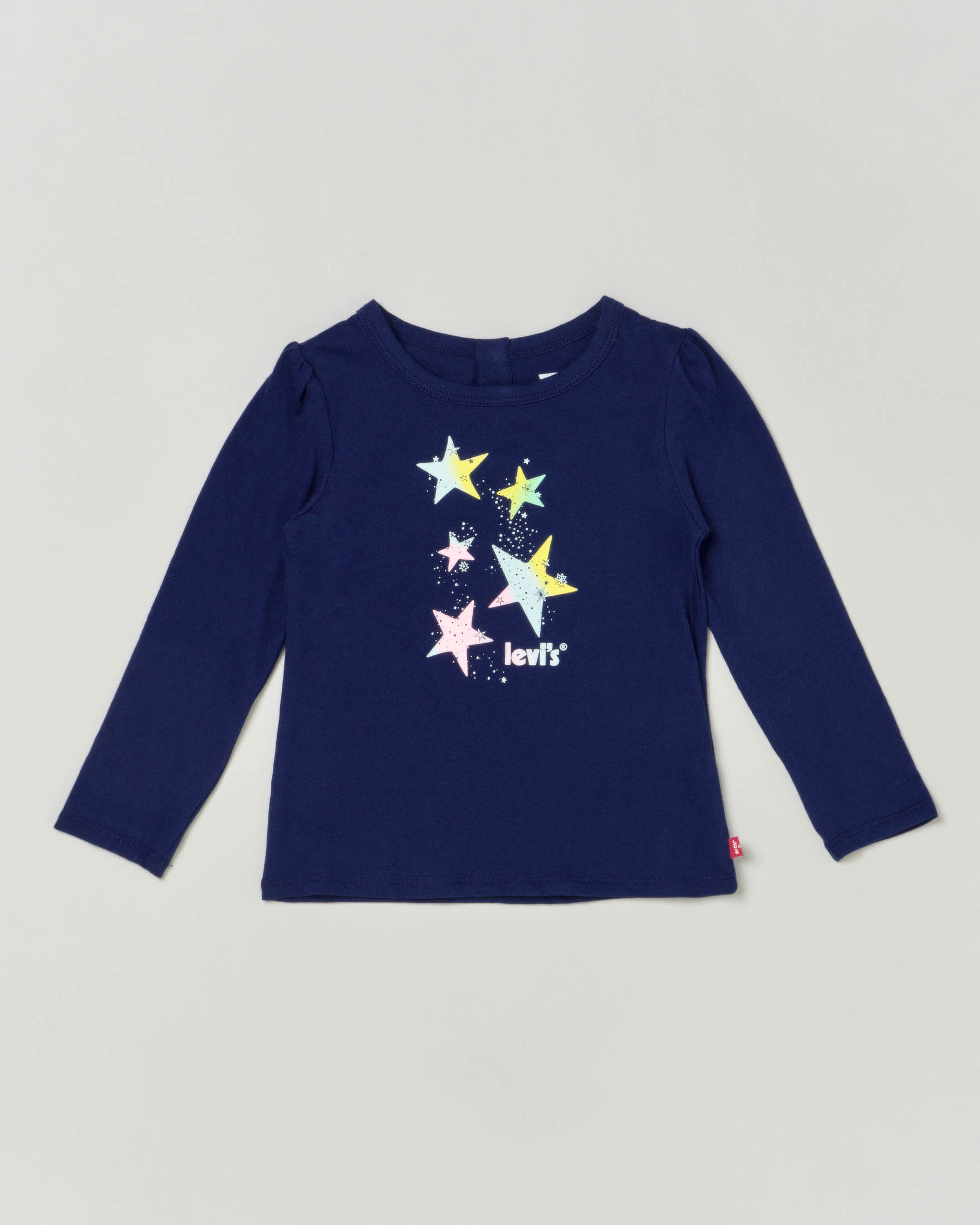 T-shirt blu in cotone a manica lunga con stampa stelline multicolor 6-24 mesi