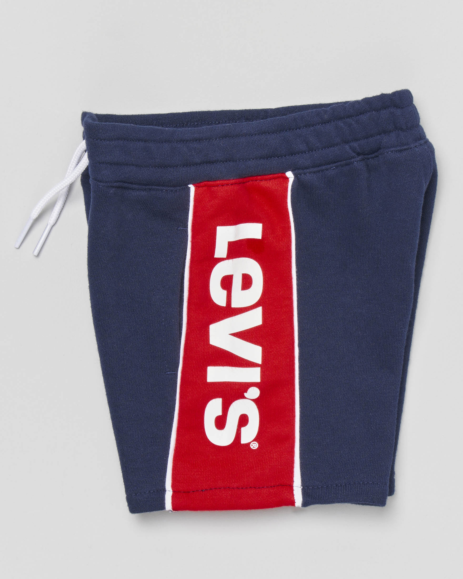 Bermuda blu in felpa di cotone con bande rosse laterali porta logo 9-36 mesi image