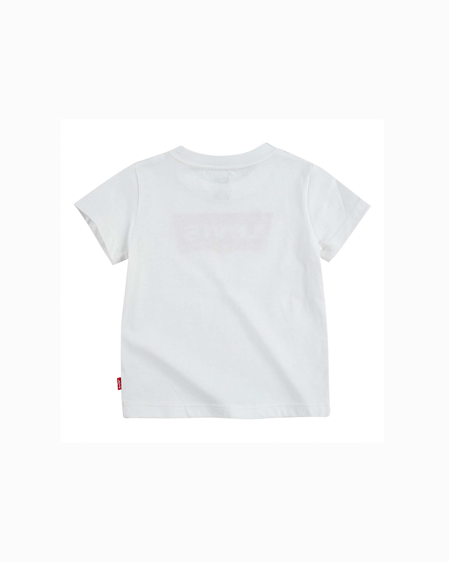 T-shirt bianca mezza manica con logo batwing rosso 