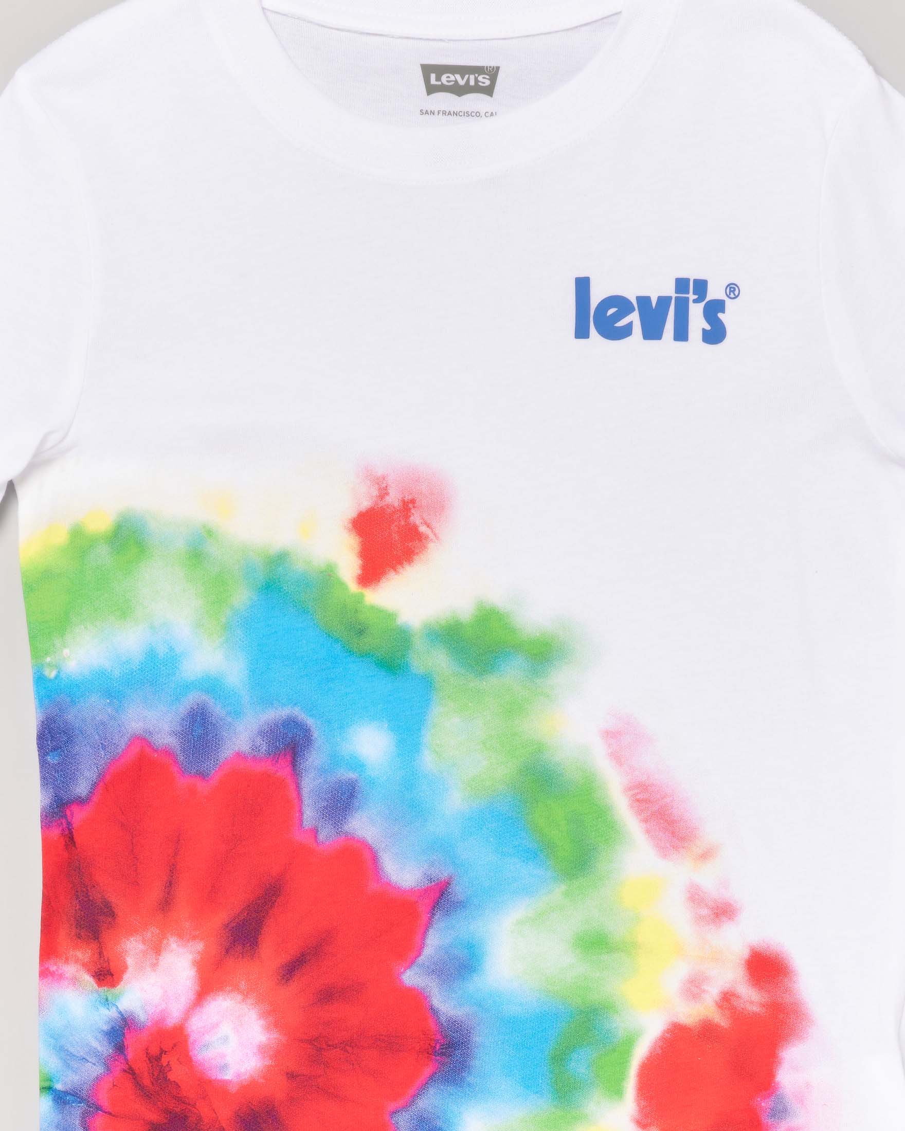 T-shirt bianca mezza manica con stampa tie-dye multicolor e logo azzurro sul petto 10-16 anni image