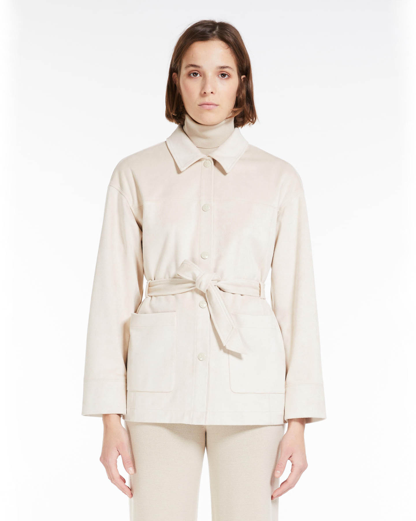 Shacket solo sabbia in tessuto effetto suede con cintura in vita