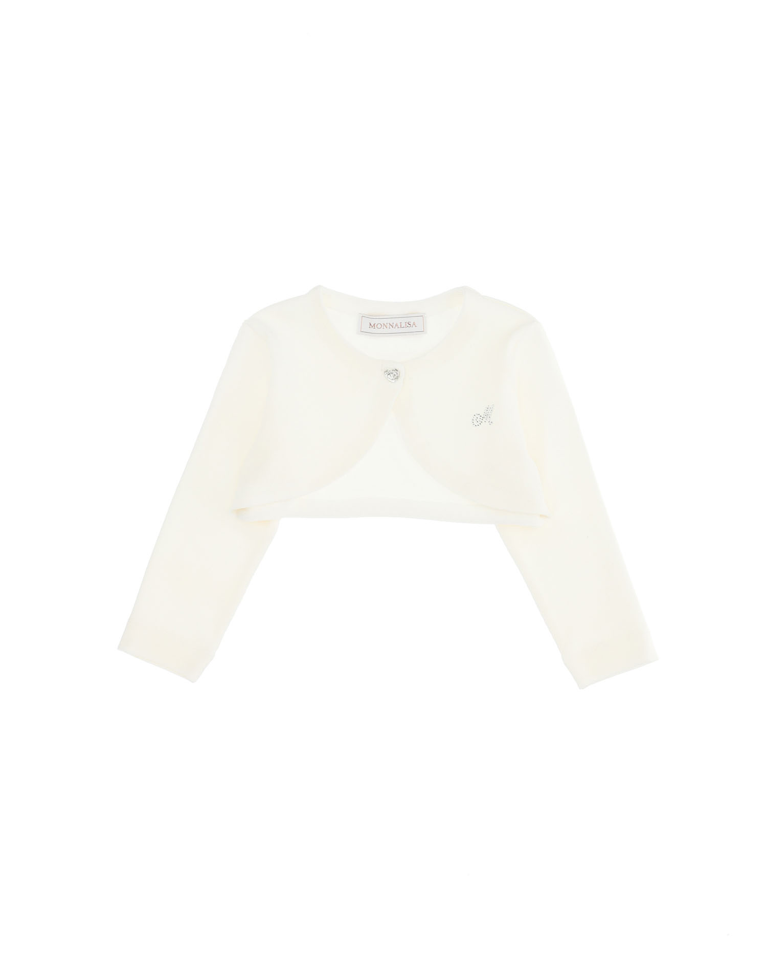 Coprispalle Monnalisa color panna in maglia con bottone a forma di cuore 