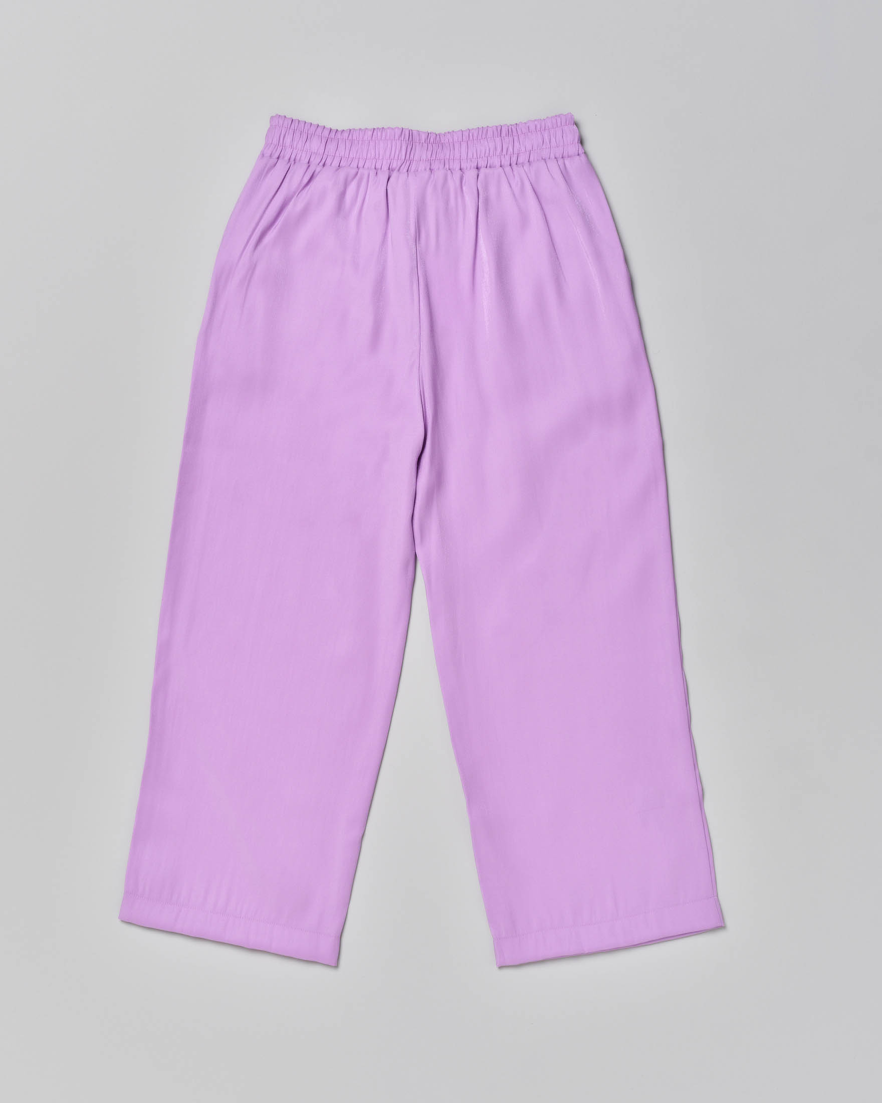 Pantalone palazzo lilla in viscosa effetto laminato con logo ricamato S-XL