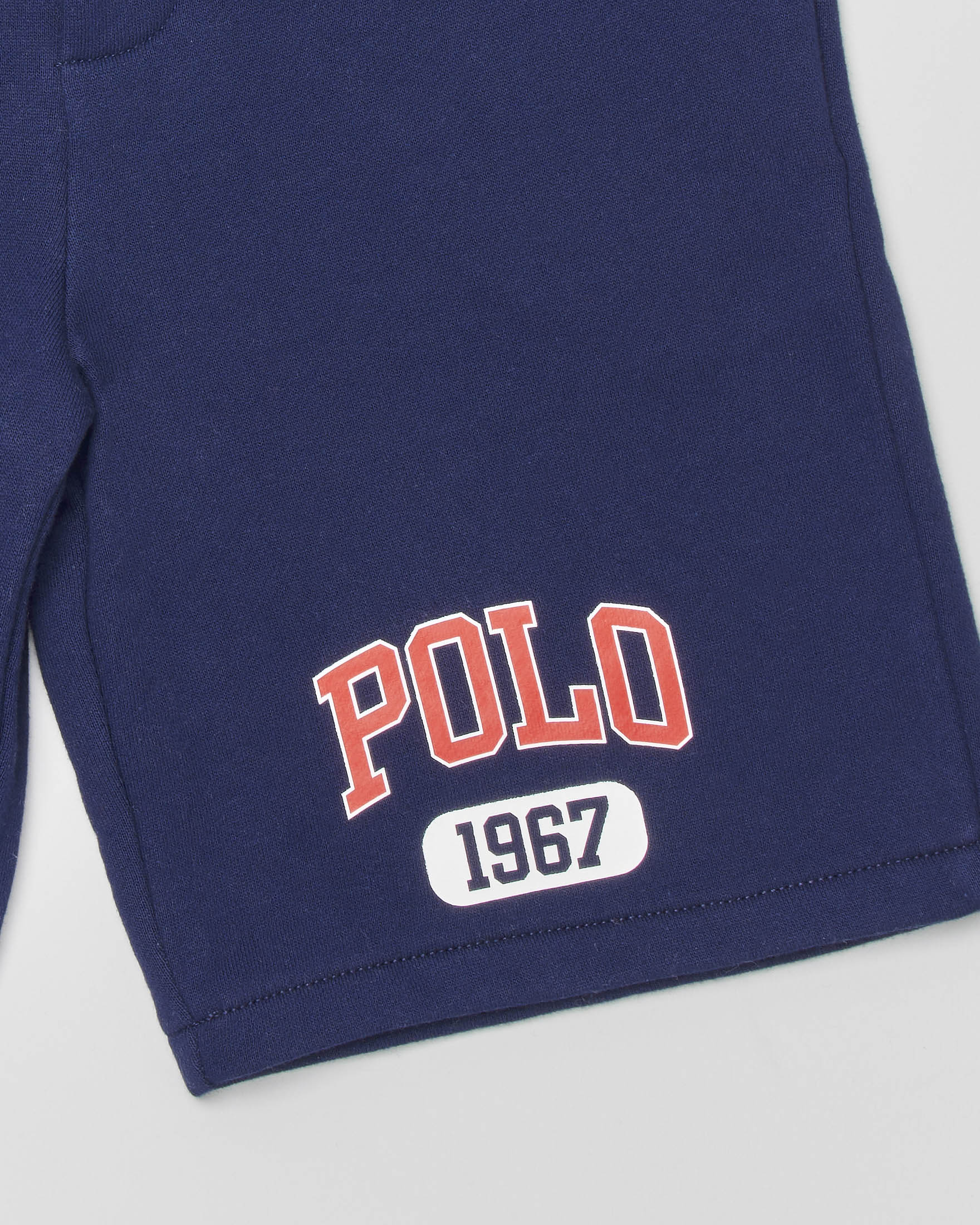 Bermuda blu in felpa di cotone con logo rosso 3-7 anni image