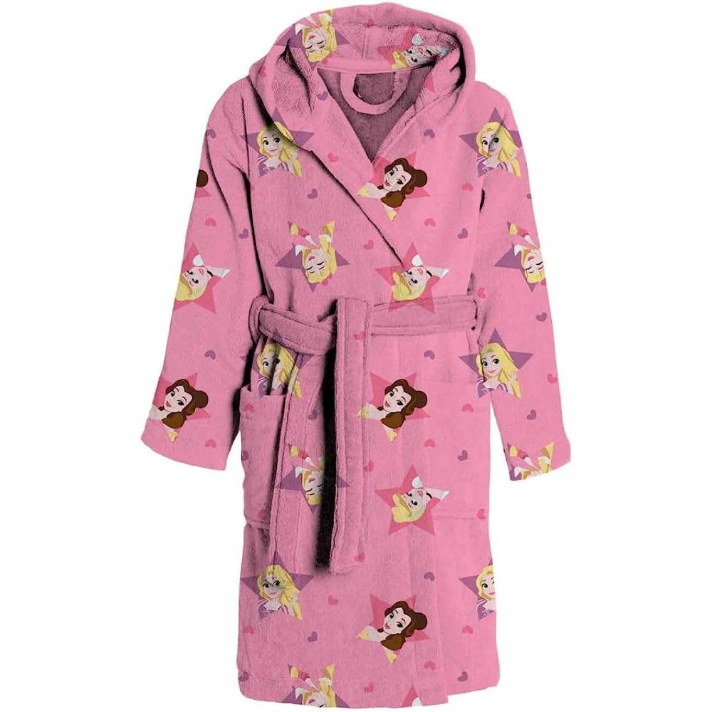 Pink Disney Princesses baby bathrobe with hood