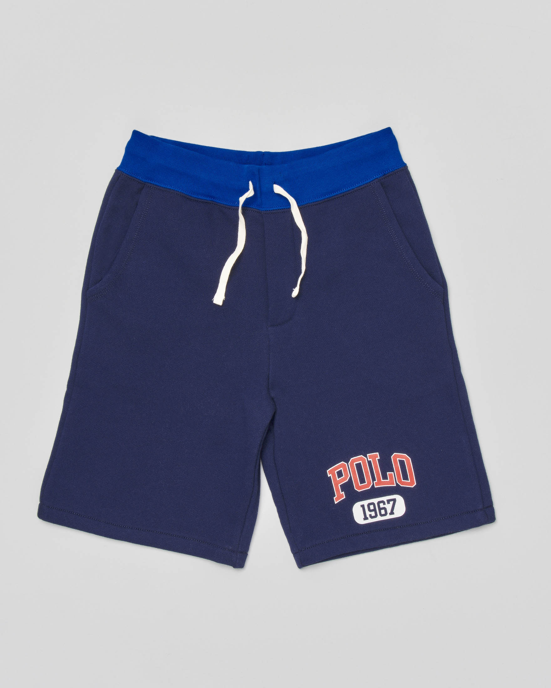 Bermuda blu in felpa di cotone con logo rosso M-XL