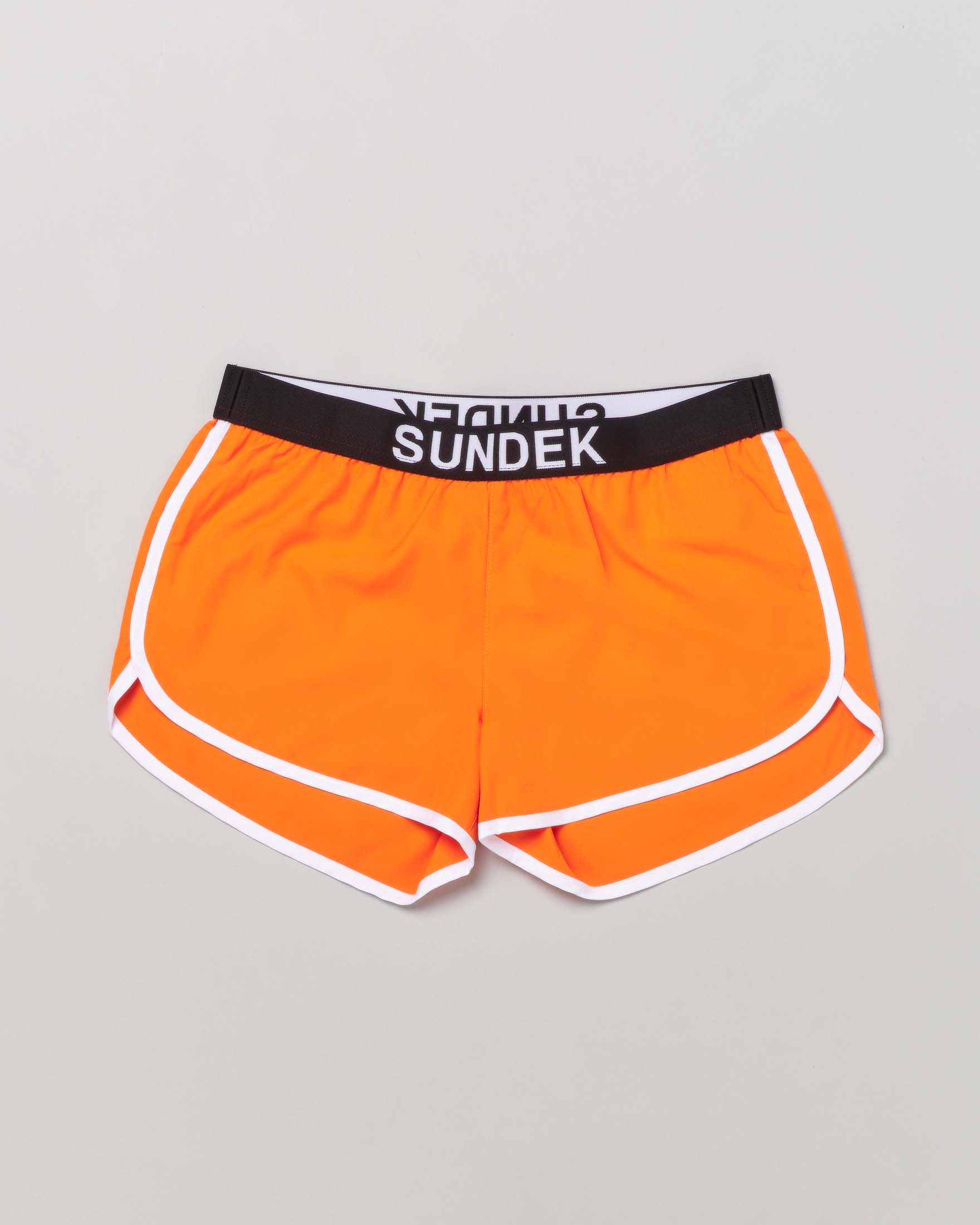 Short copricostume arancione con profilo bianco elastico nero e logo jacquard 10-16 anni