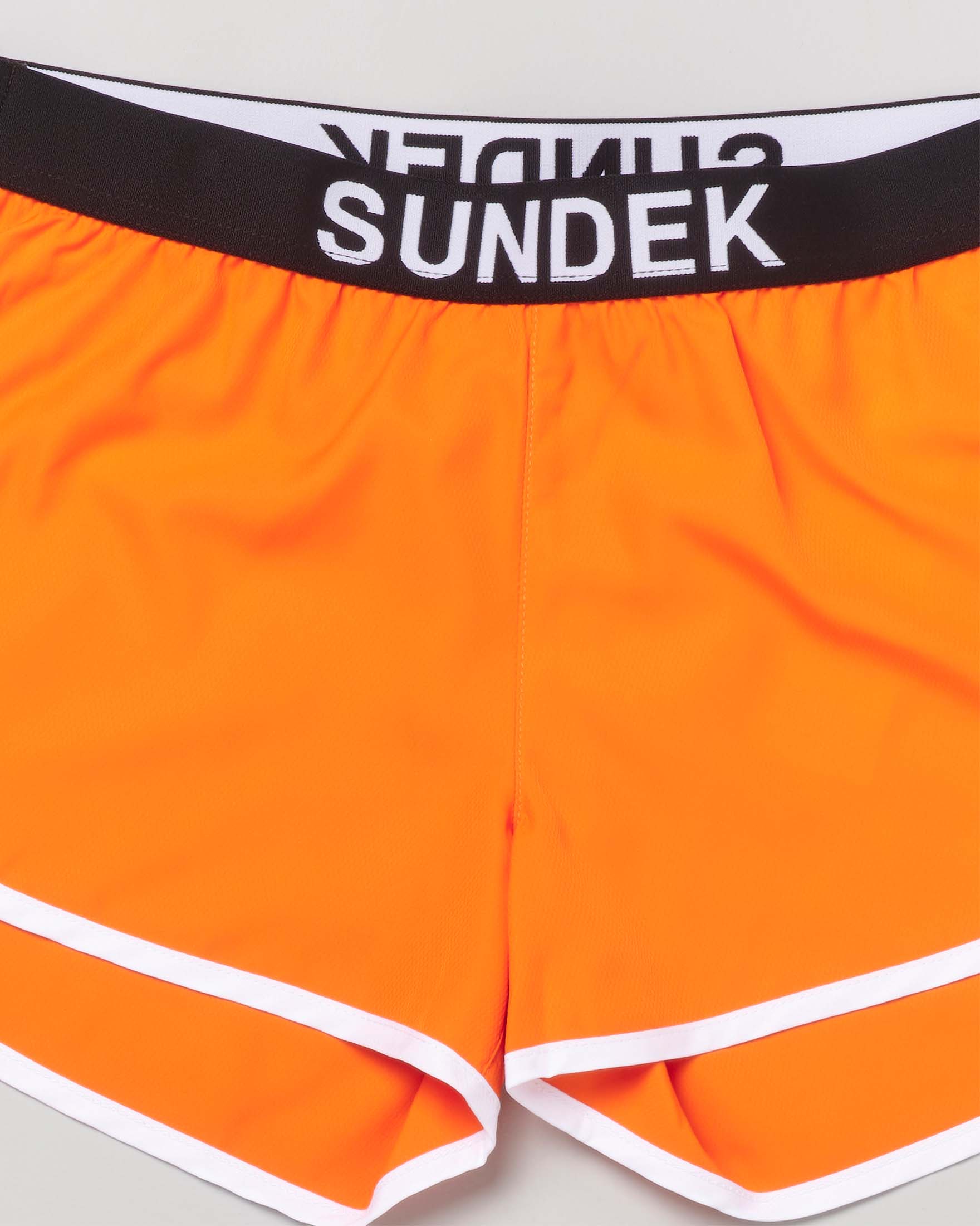 Short copricostume arancione con profilo bianco elastico nero e logo jacquard 10-16 anni image