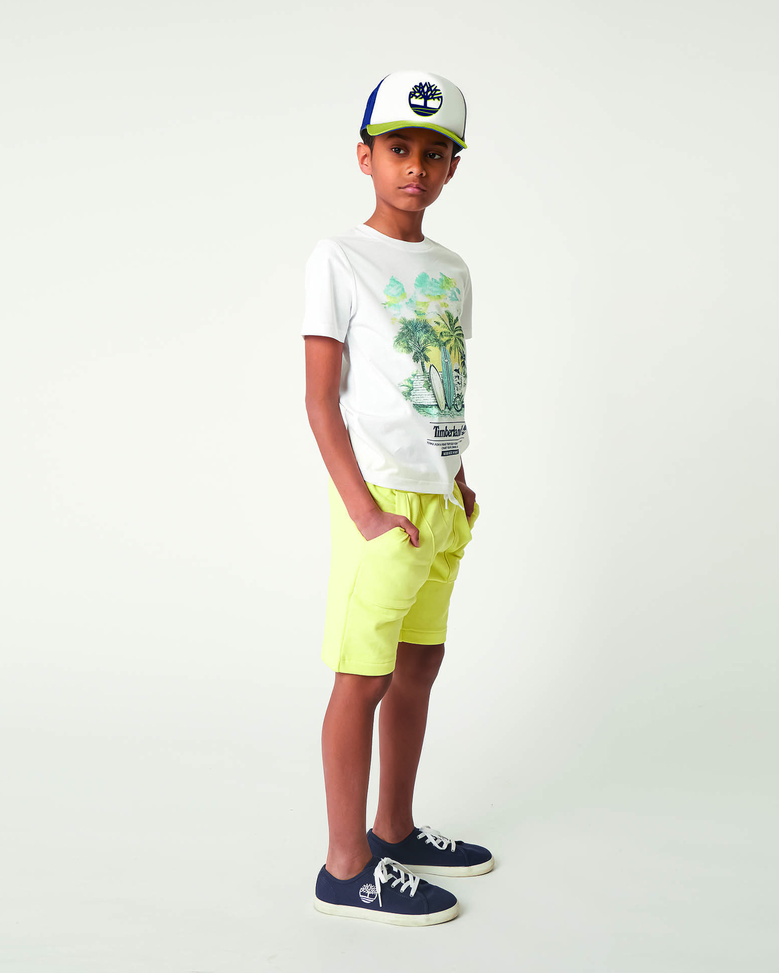 Bermuda giallo in felpa di cotone con logo piccolo stampato 6-12 anni image