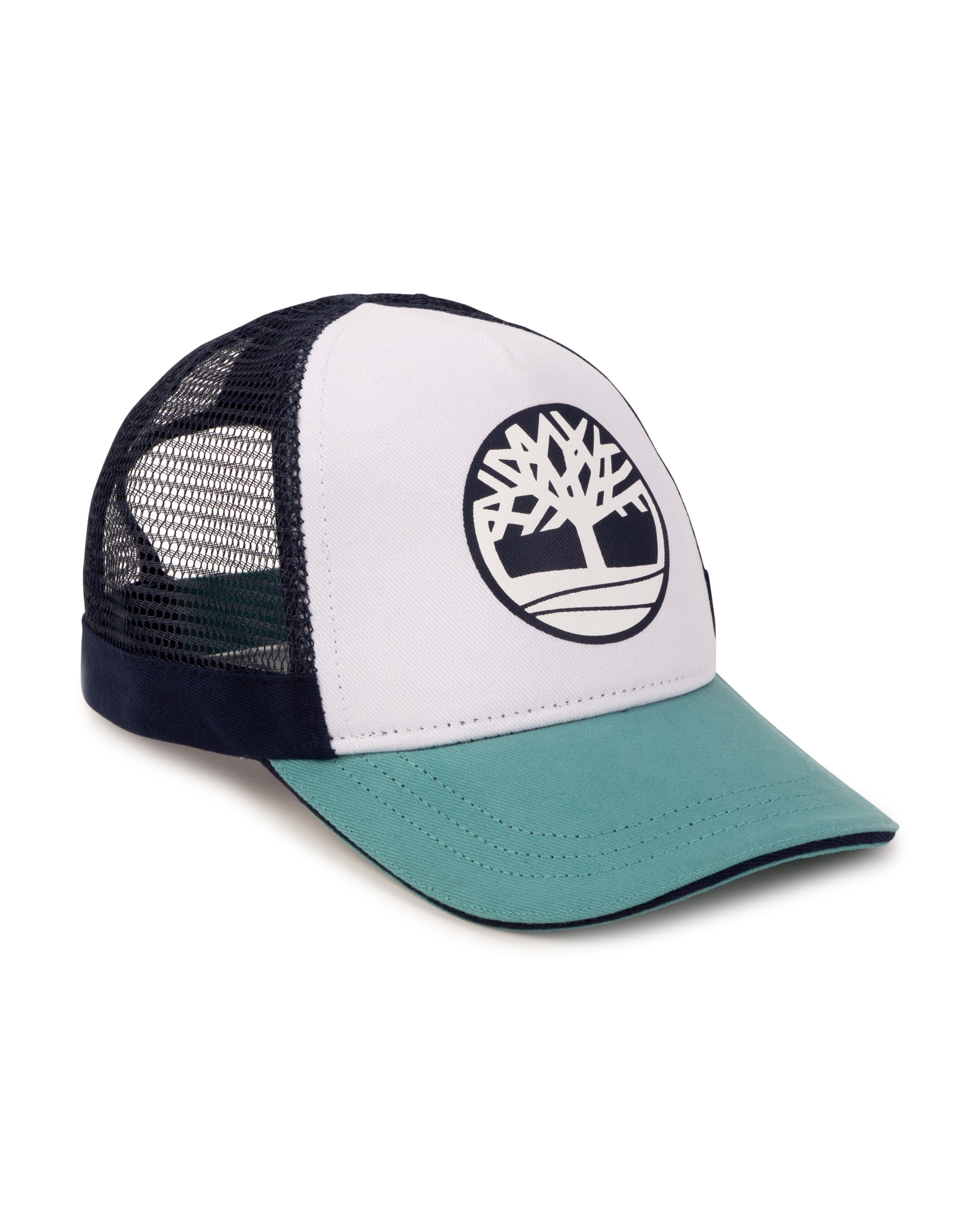 Berretto trucker bianco blu e verde acqua con maxi logo 50-52