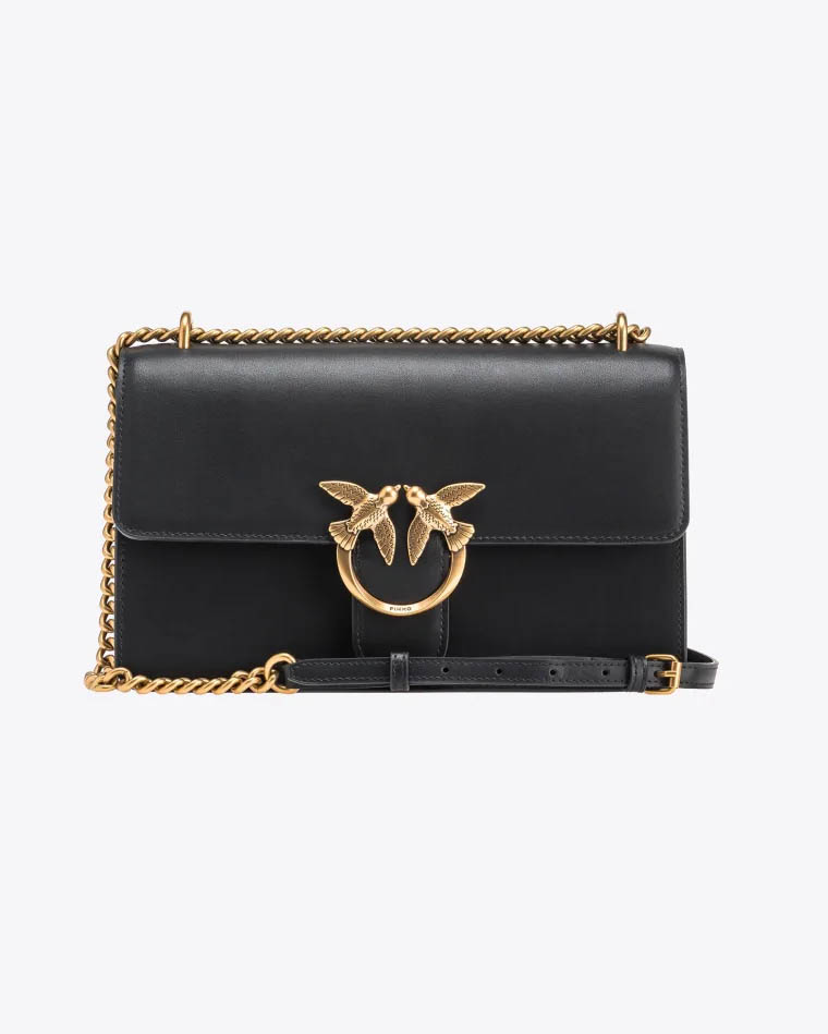 Classic Love Bag one Simply in pelle liscia nera con fibbia dorata