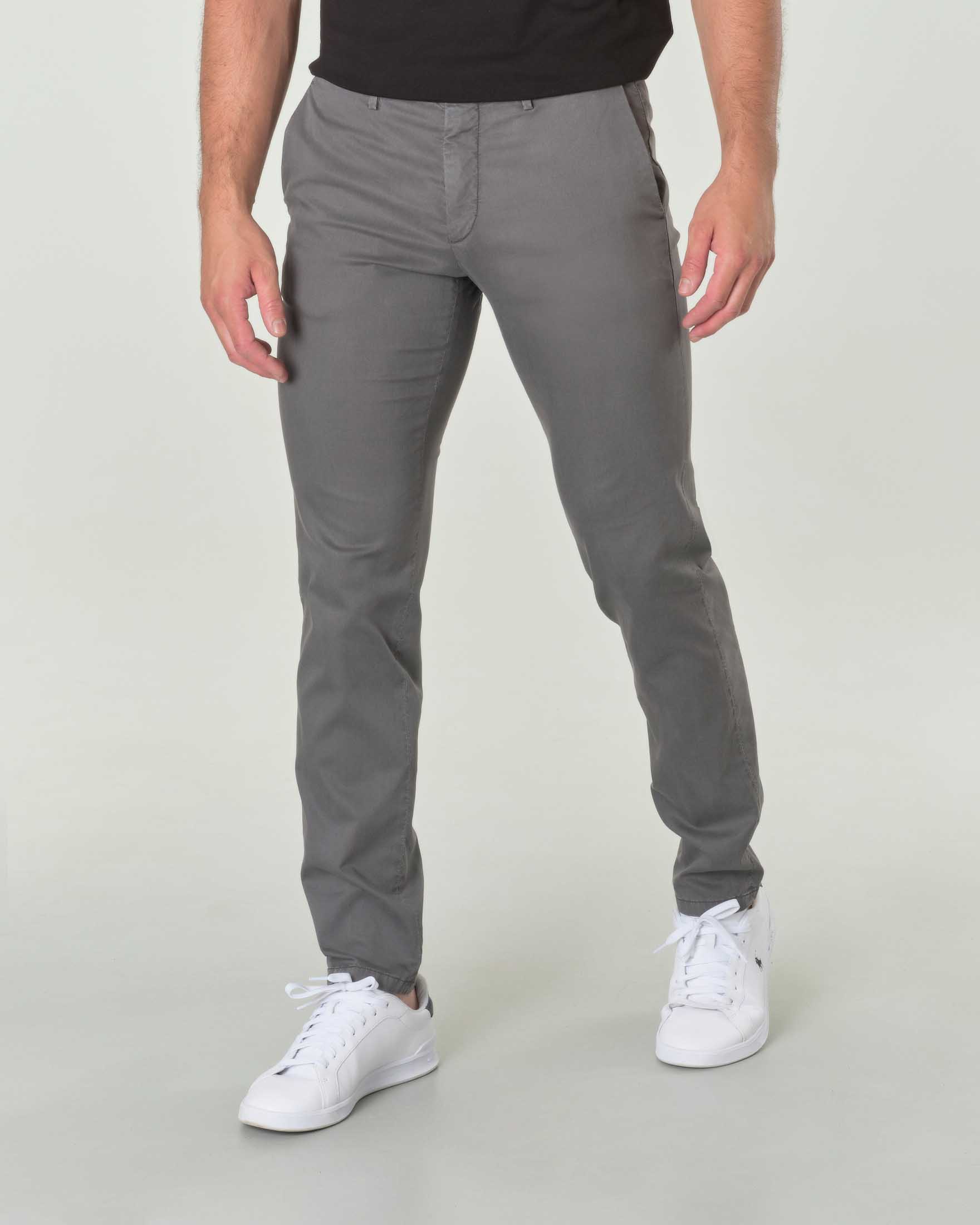 Pantaloni chino Brad color antracite in twill di lyocell stretch