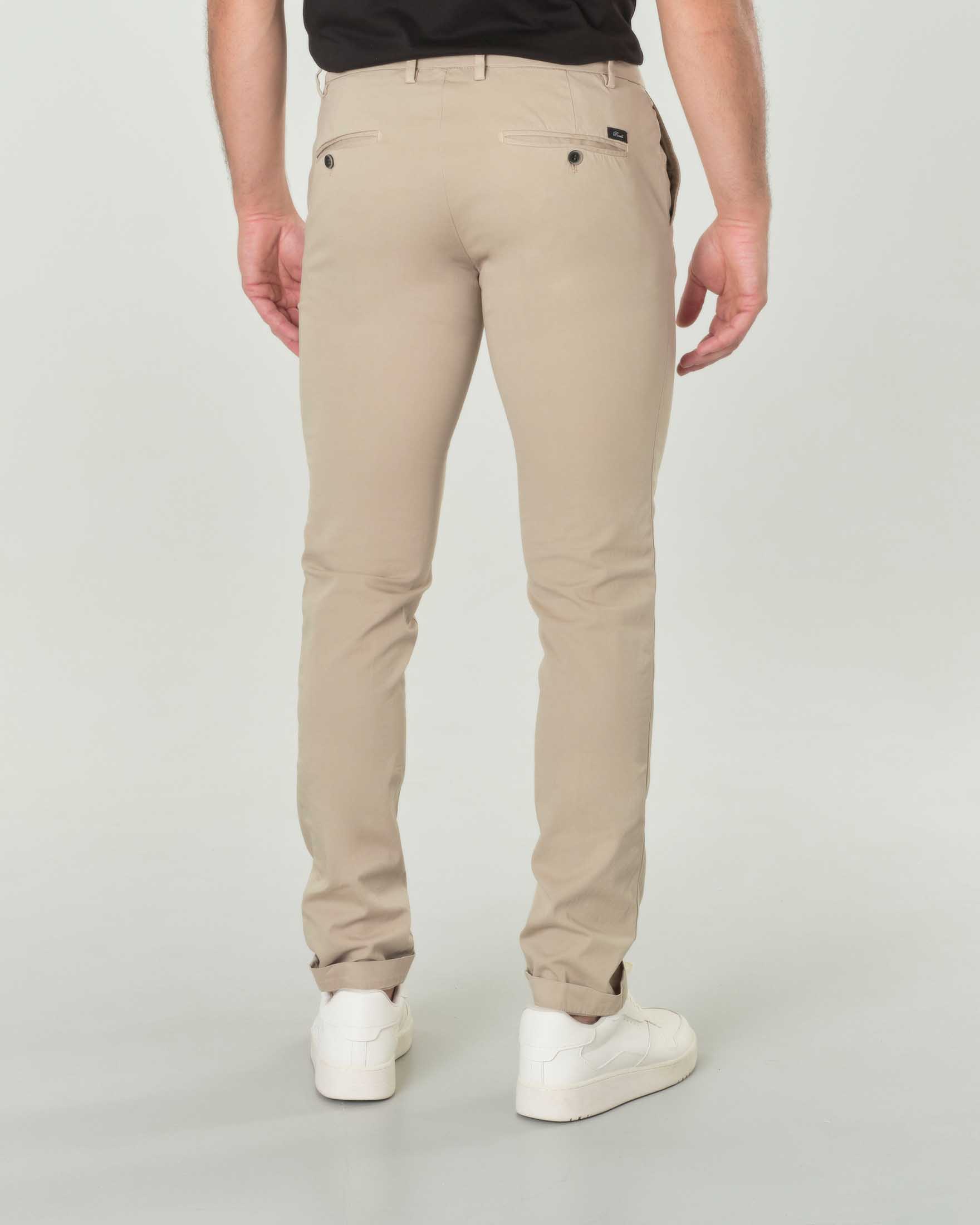 Pantalone chino Levanto beige in broken twill di cotone stretch