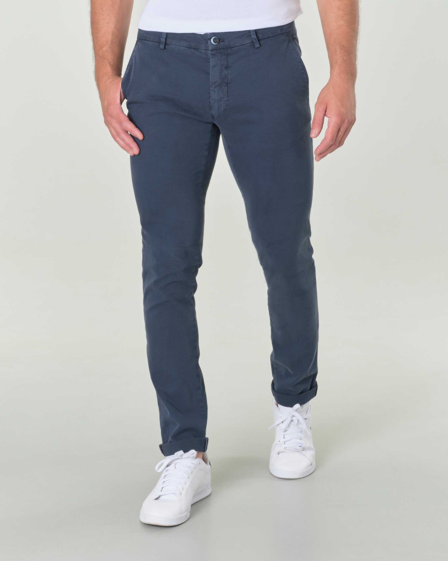 Pantalone chino Levanto indaco in tessuto a rombetti di cotone stretch