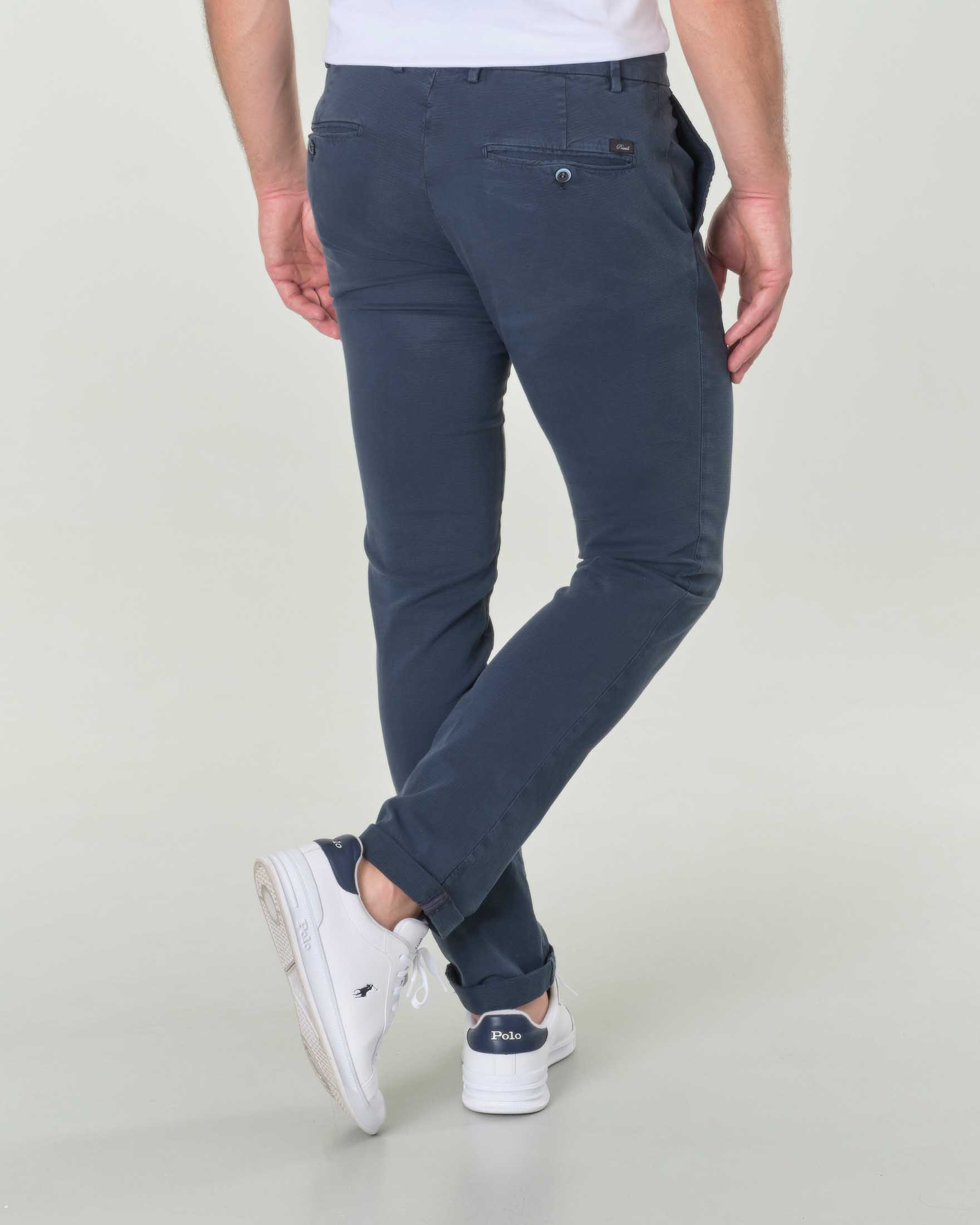 Pantalone chino Levanto indaco in tessuto a rombetti di cotone stretch