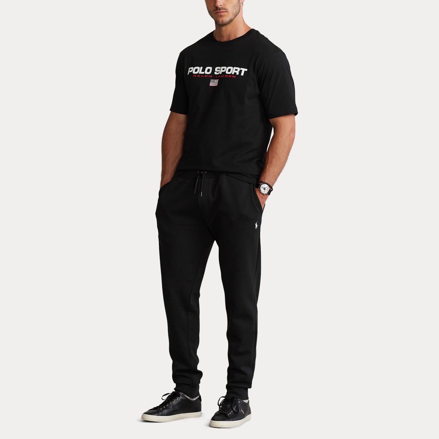 Pantalone Polo Ralph Lauren nero in felpa con logo pony piccolo sul fianco image