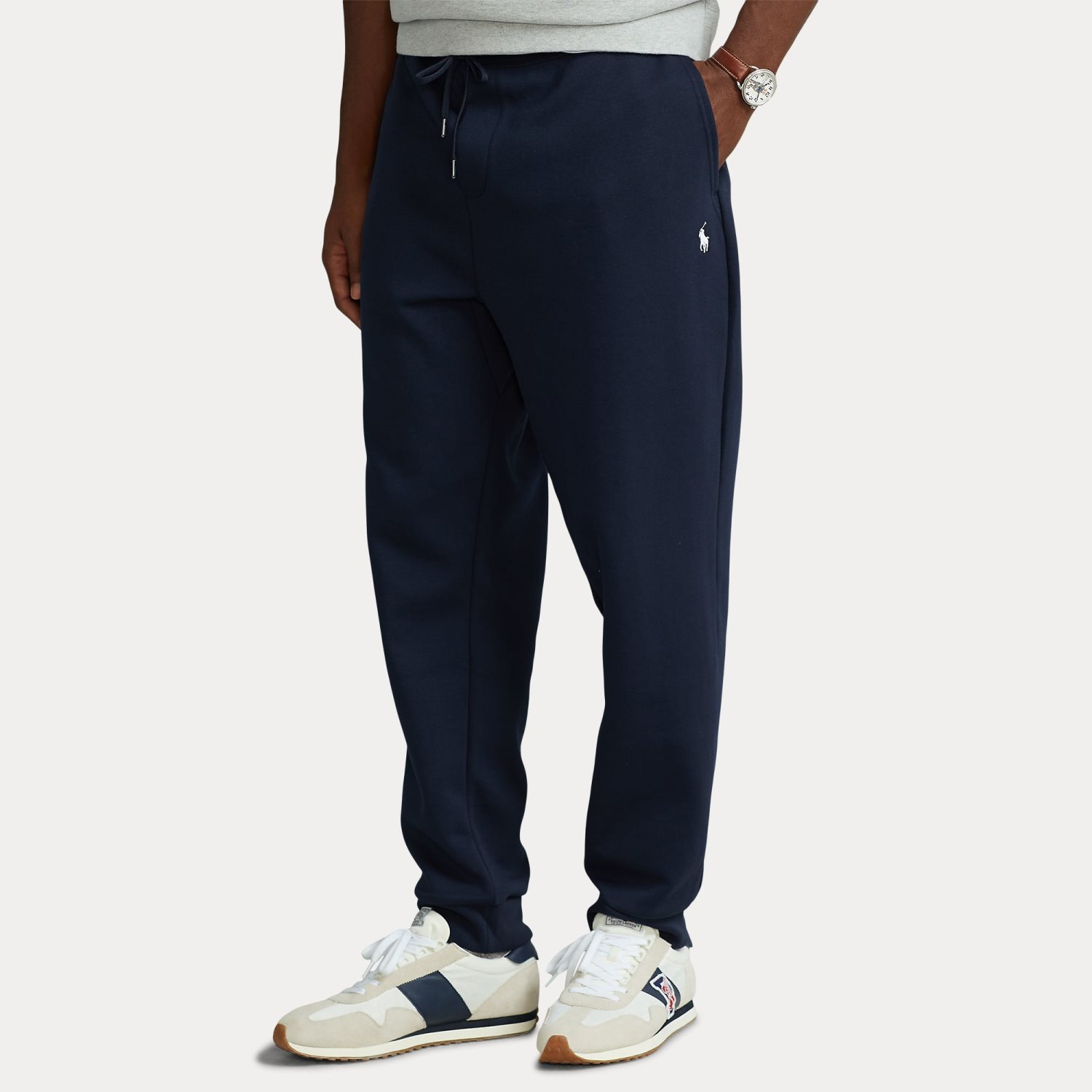 Pantalone Polo Ralph Lauren blu in felpa con logo pony piccolo sul fianco
