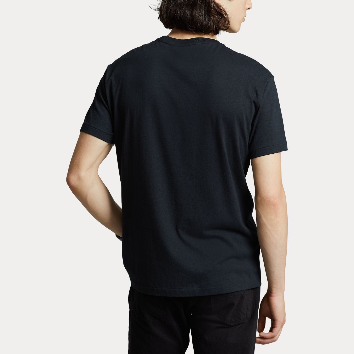 T-shirt nera mezza manica custom slim-fit con logo pony rosso