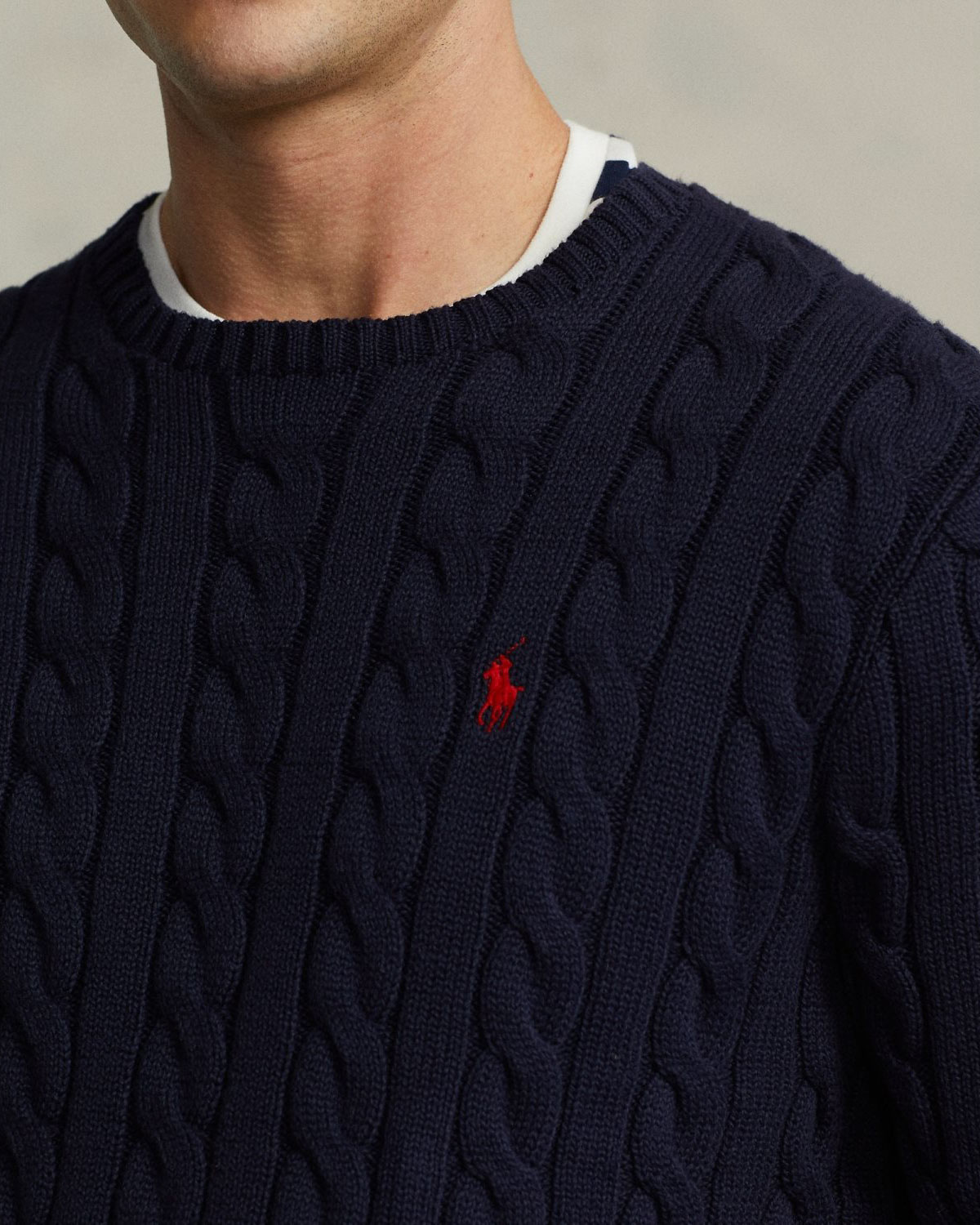 Maglia Polo Ralph Lauren blu in puro cotone a trecce con logo pony rosso ricamato sul petto image