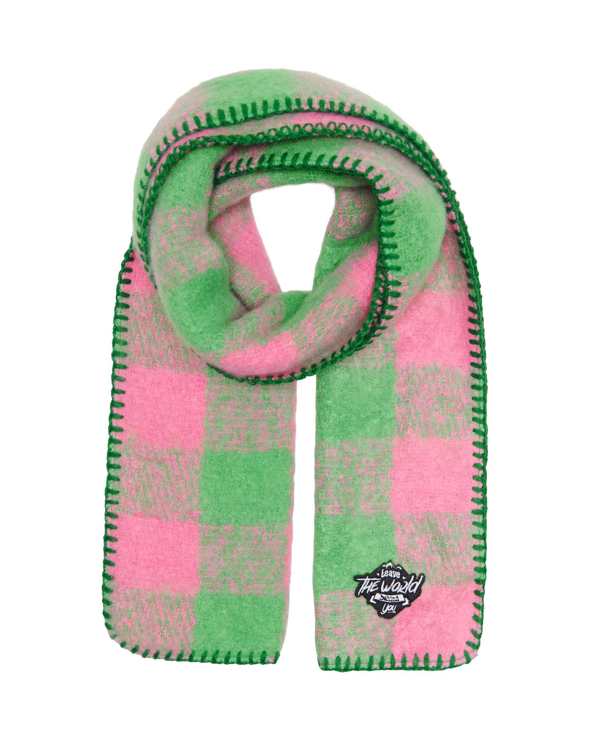 Sciarpa check verde e rosa con patch ricamato