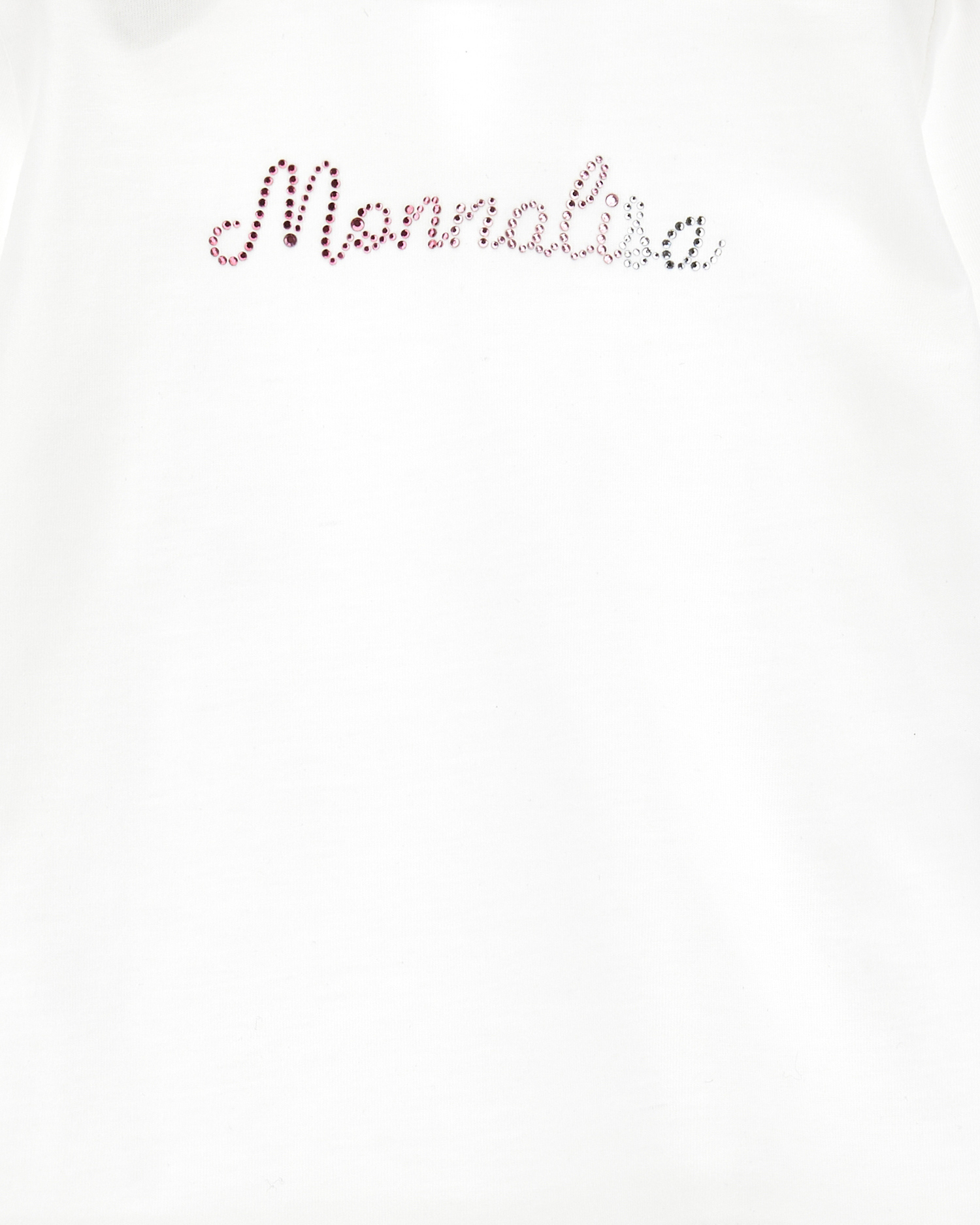 T-shirt Monnalisa bianca a manica lunga in cotone con logo rosa in strass  image