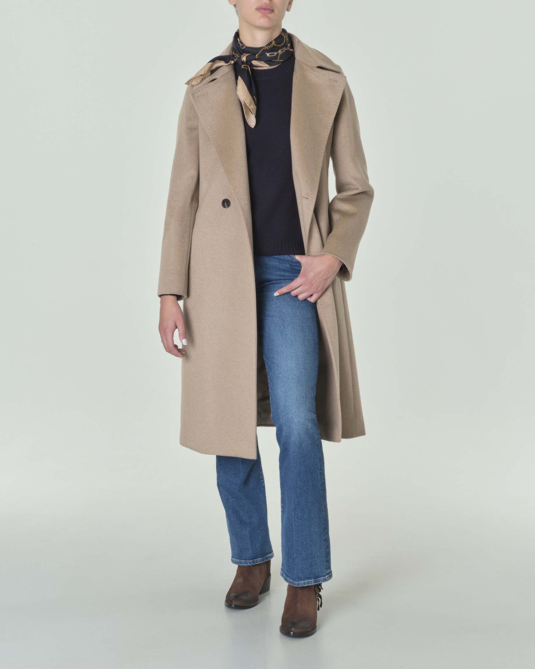 Cappotto Max Mara Studio beige in puro cachmere con colletto a camicia e cintura in vita image