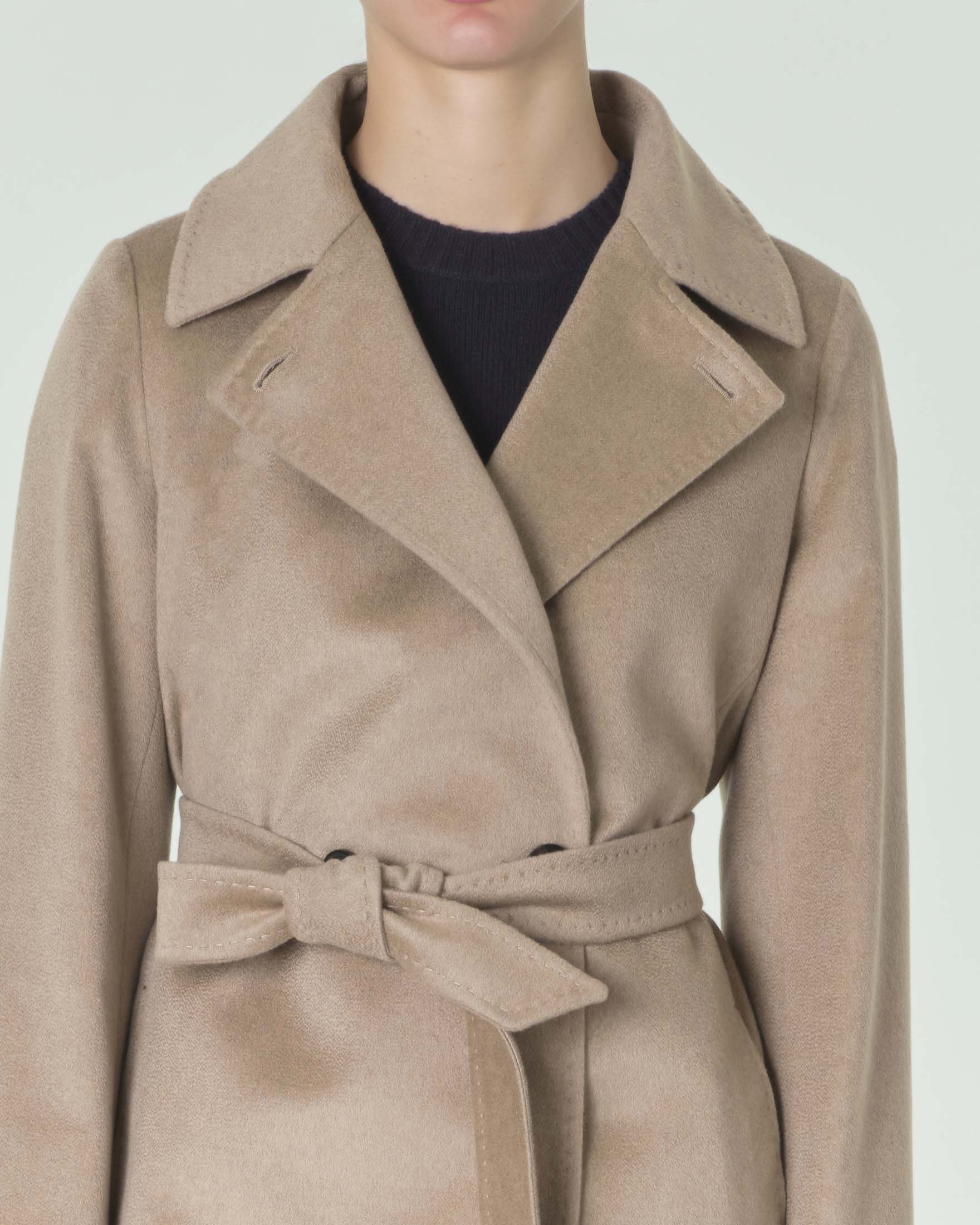 Cappotto Midi Invernale Con Revers E Cintura Staccabile, A Trapezio, Colletto Coreano, In Morbido Poliestere, Taglia L, Colore Cachi, Per Donna GRACE KARIN