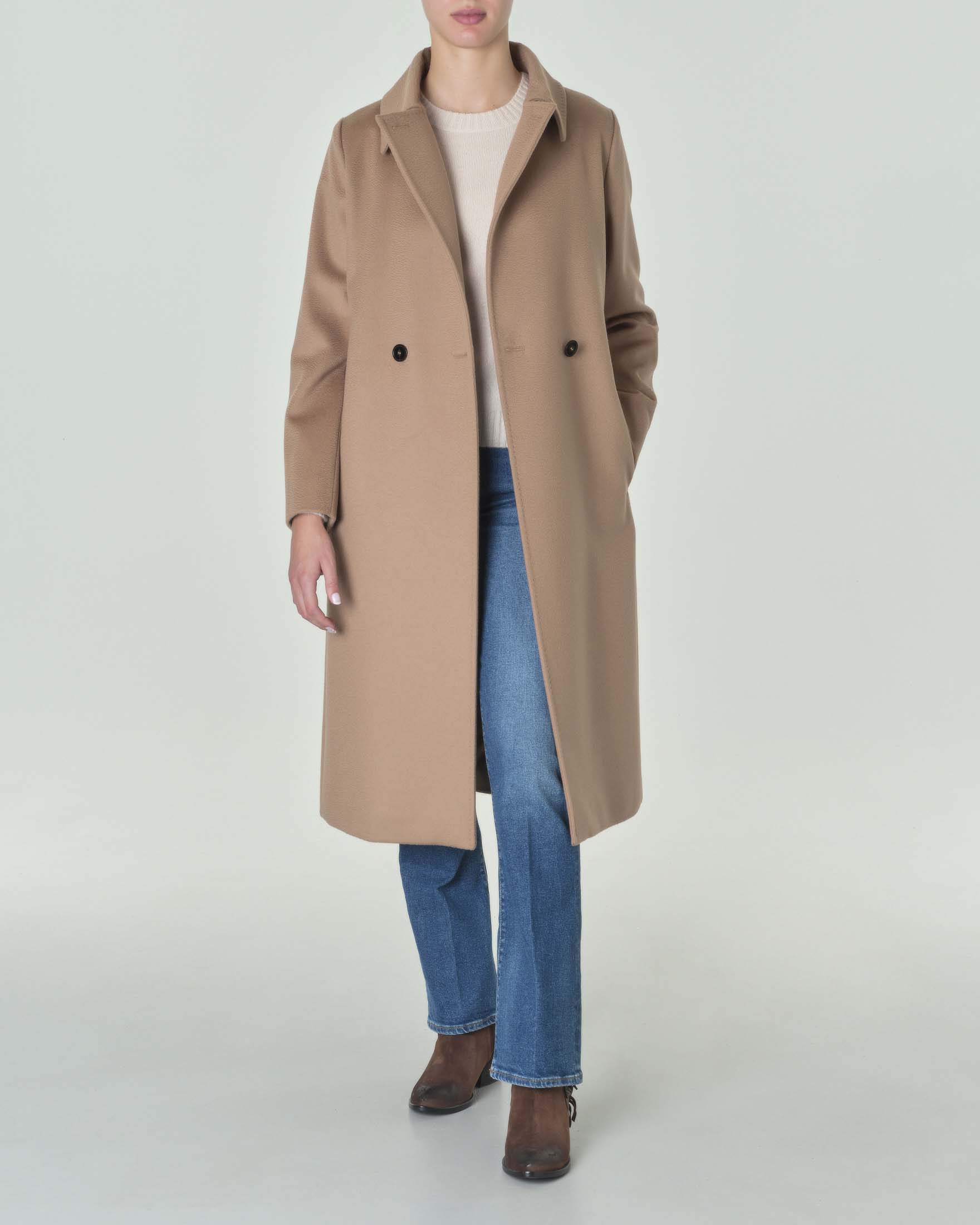 Cappotto Max Mara Studio in drap di pura lana color cammello con colletto a camicia e cintura in vita image